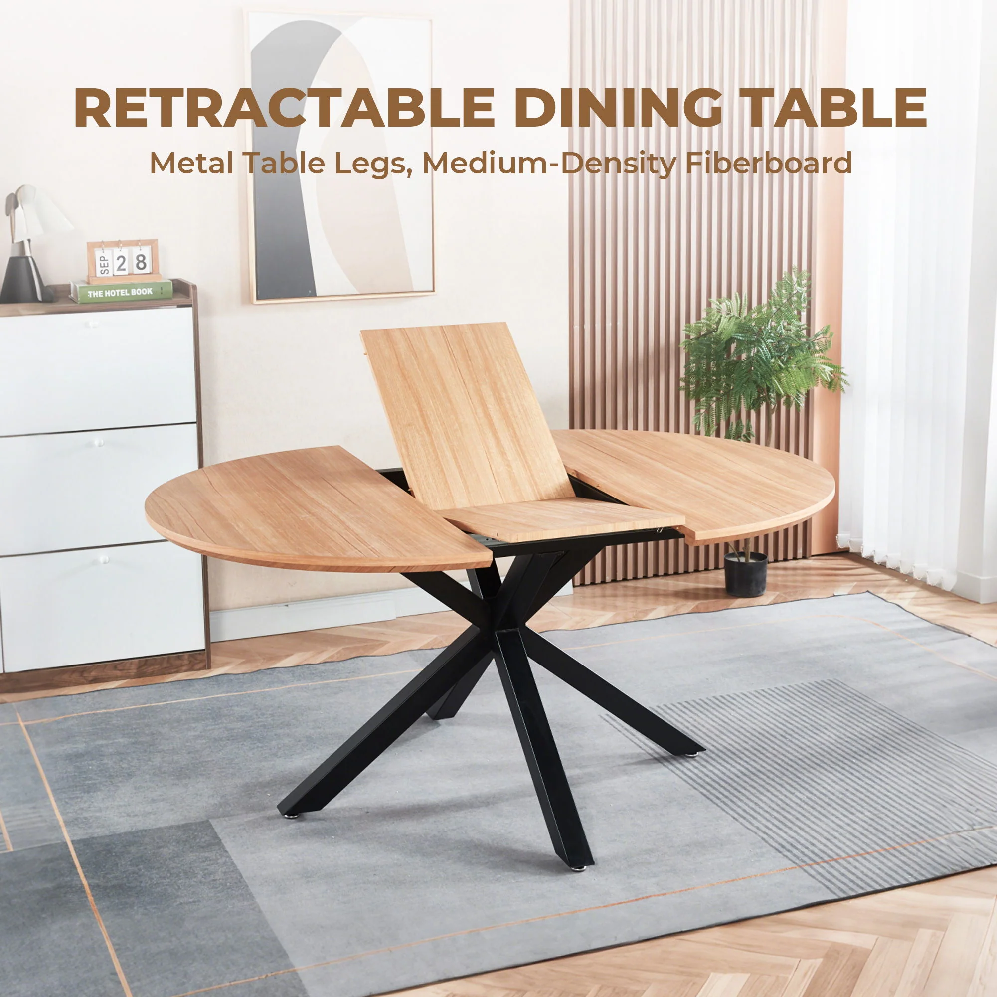 Extendable Round Dining Table - Oak - Image 4