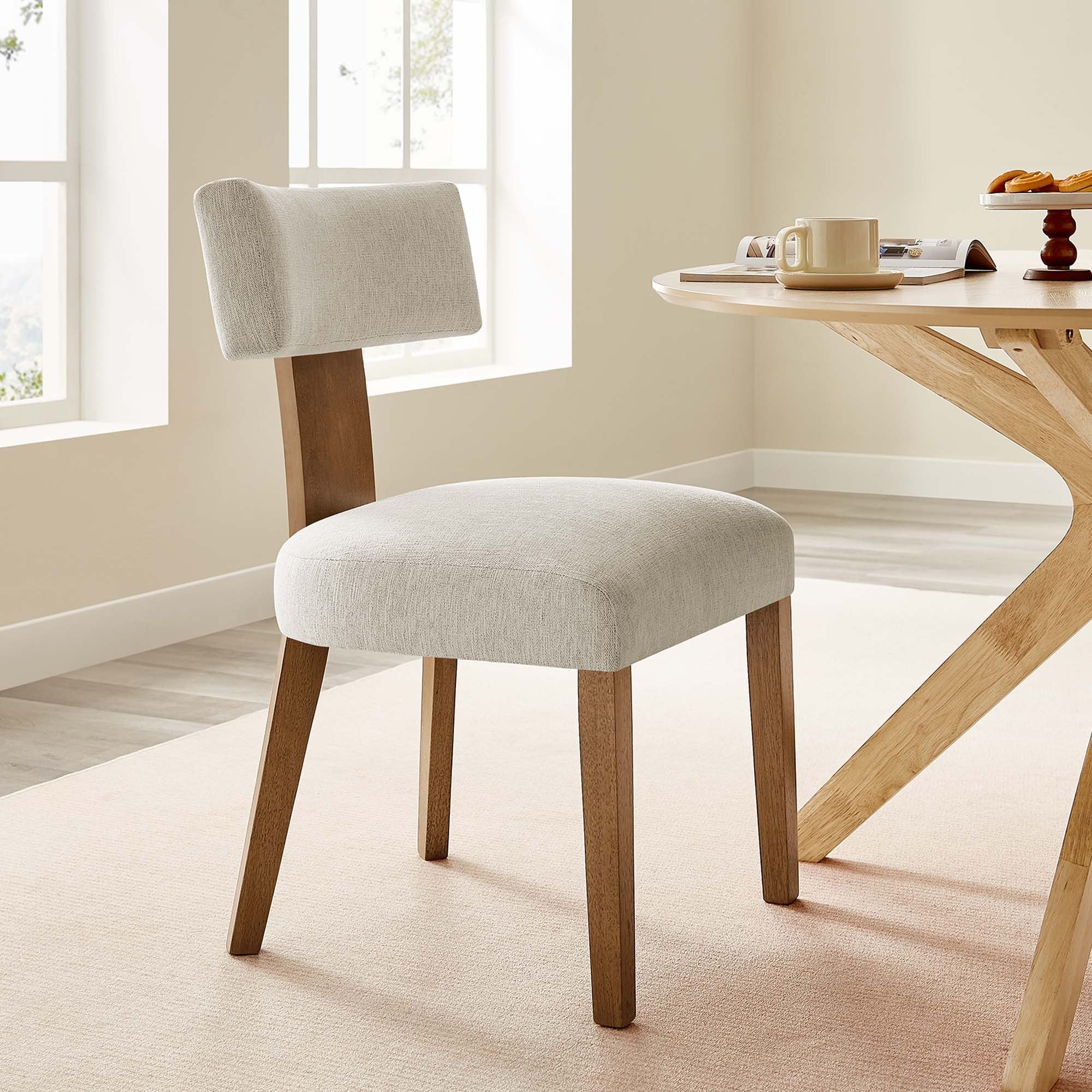 Fabric Upholstered Armless Dining Chair Set of 2 – Modern Wood Base - Image 40