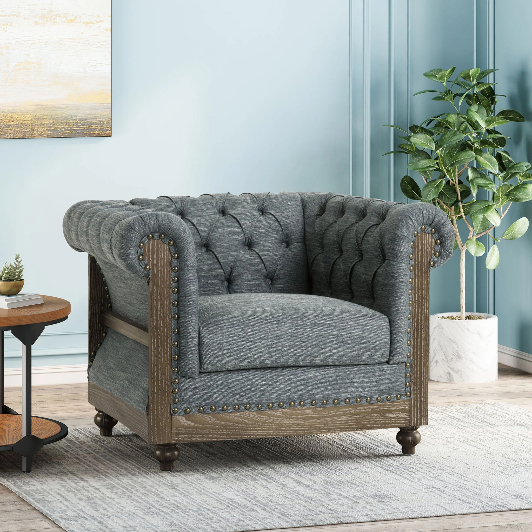 Fabric Upholstered Club Chair With Scrolled Tuxedo Arms - Image 4