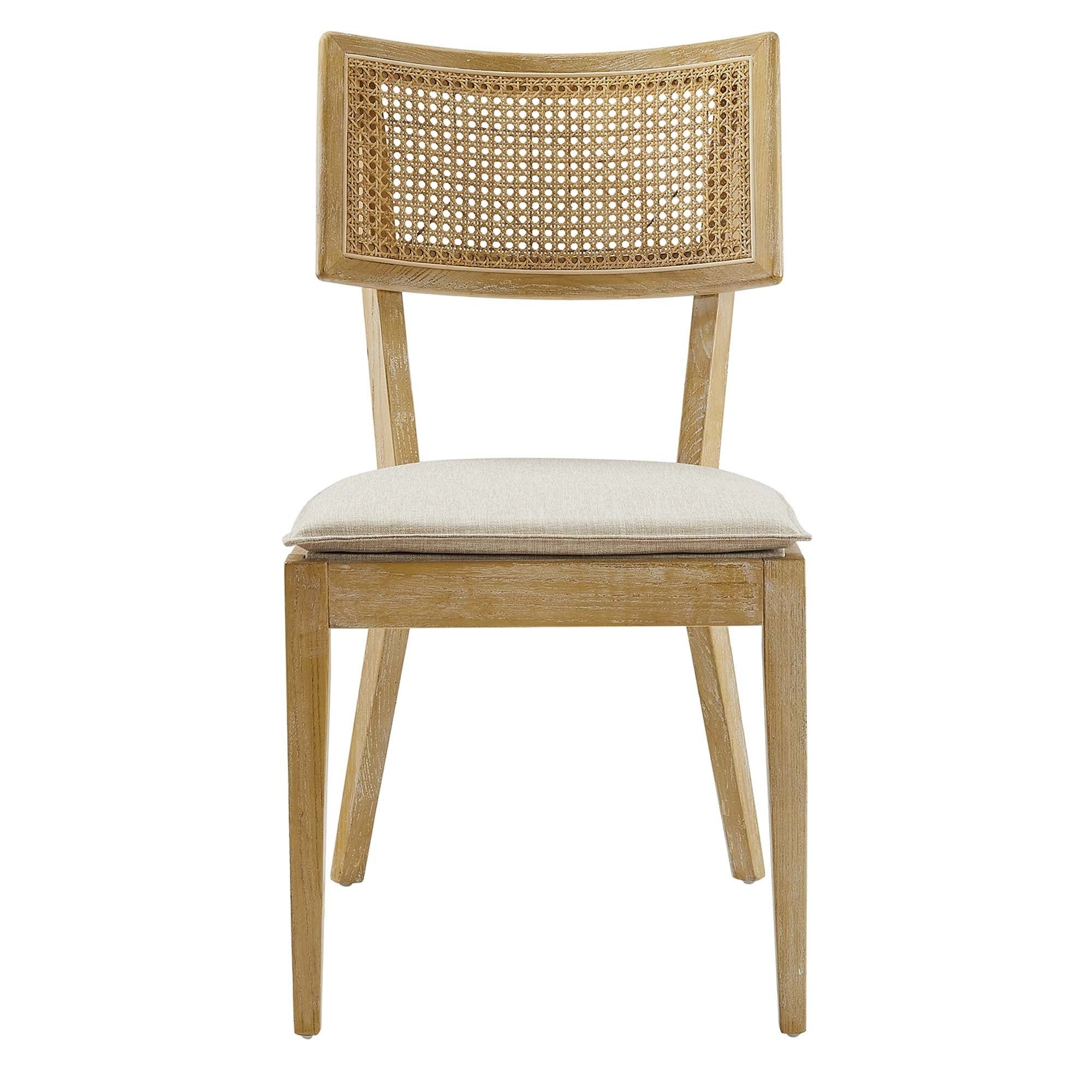 Fabric Upholstered Elm Wood Dining Chair Set with Cane Back – Set of 2 - Image 10
