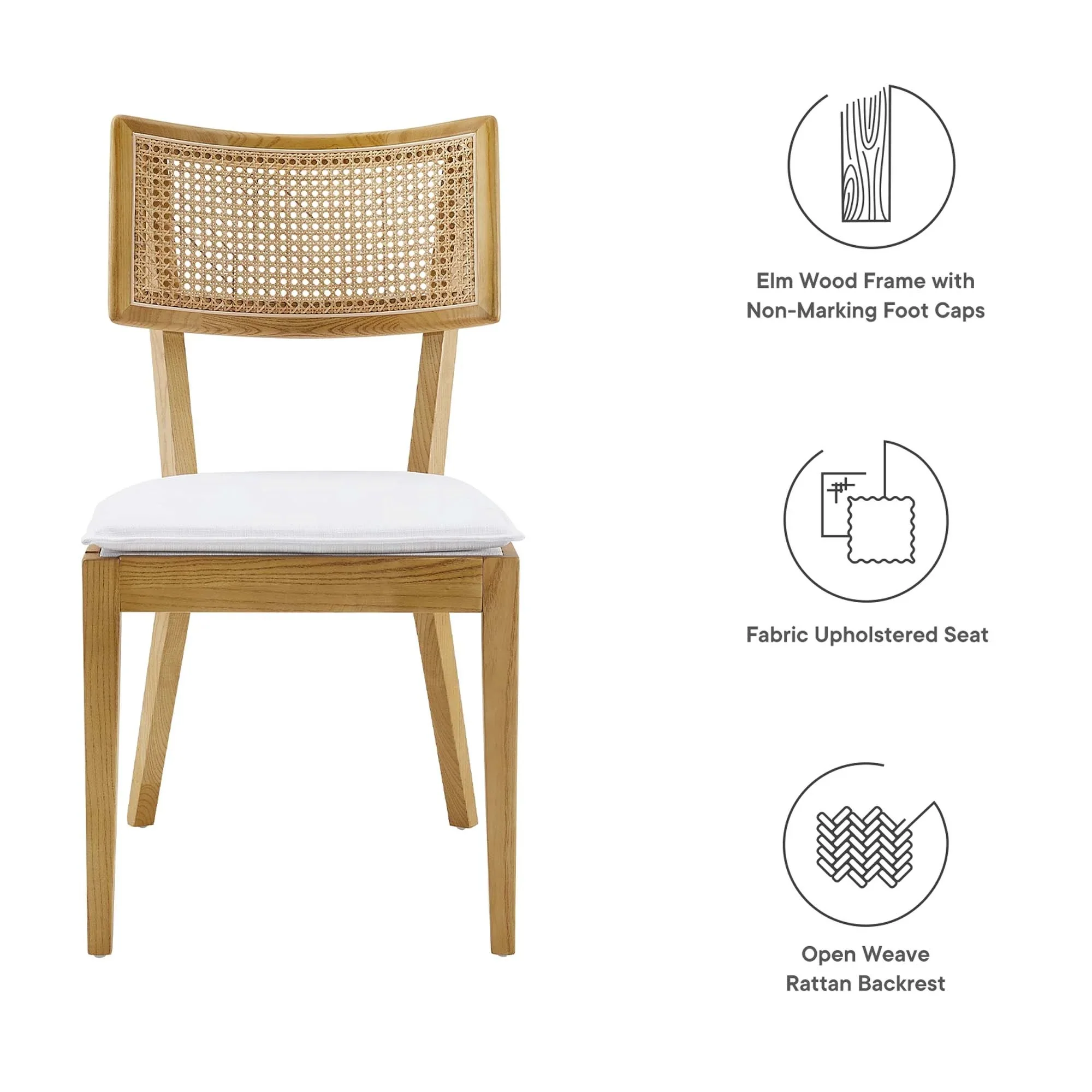 Fabric Upholstered Elm Wood Dining Chair Set with Cane Back – Set of 2 - Image 32