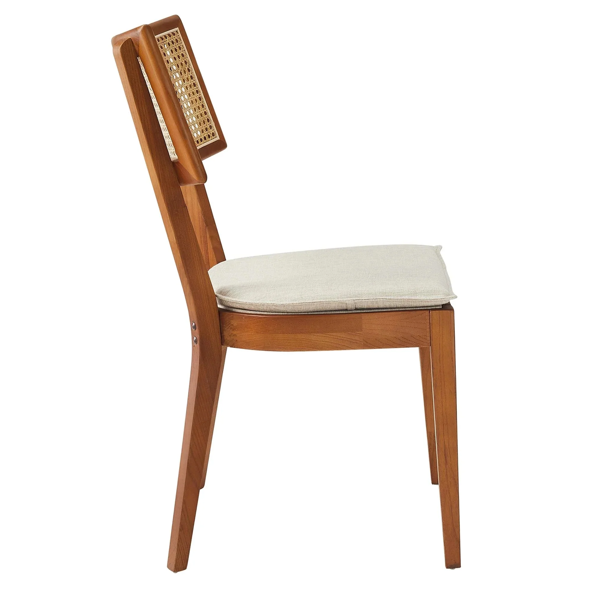 Fabric Upholstered Elm Wood Dining Chair Set with Cane Back – Set of 2 - Image 4