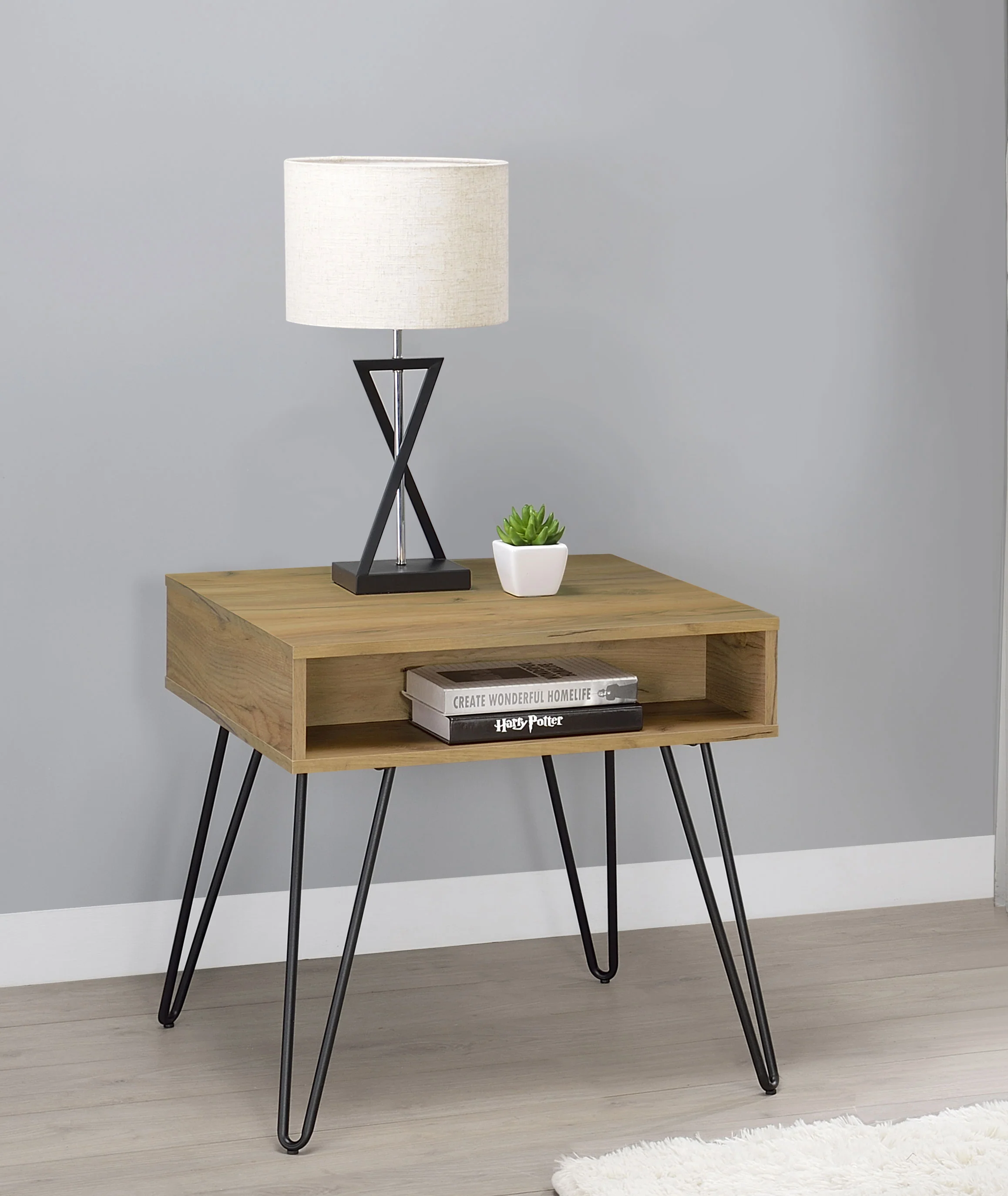 Fanning Engineered Wood Side Table Golden Oak - Image 5