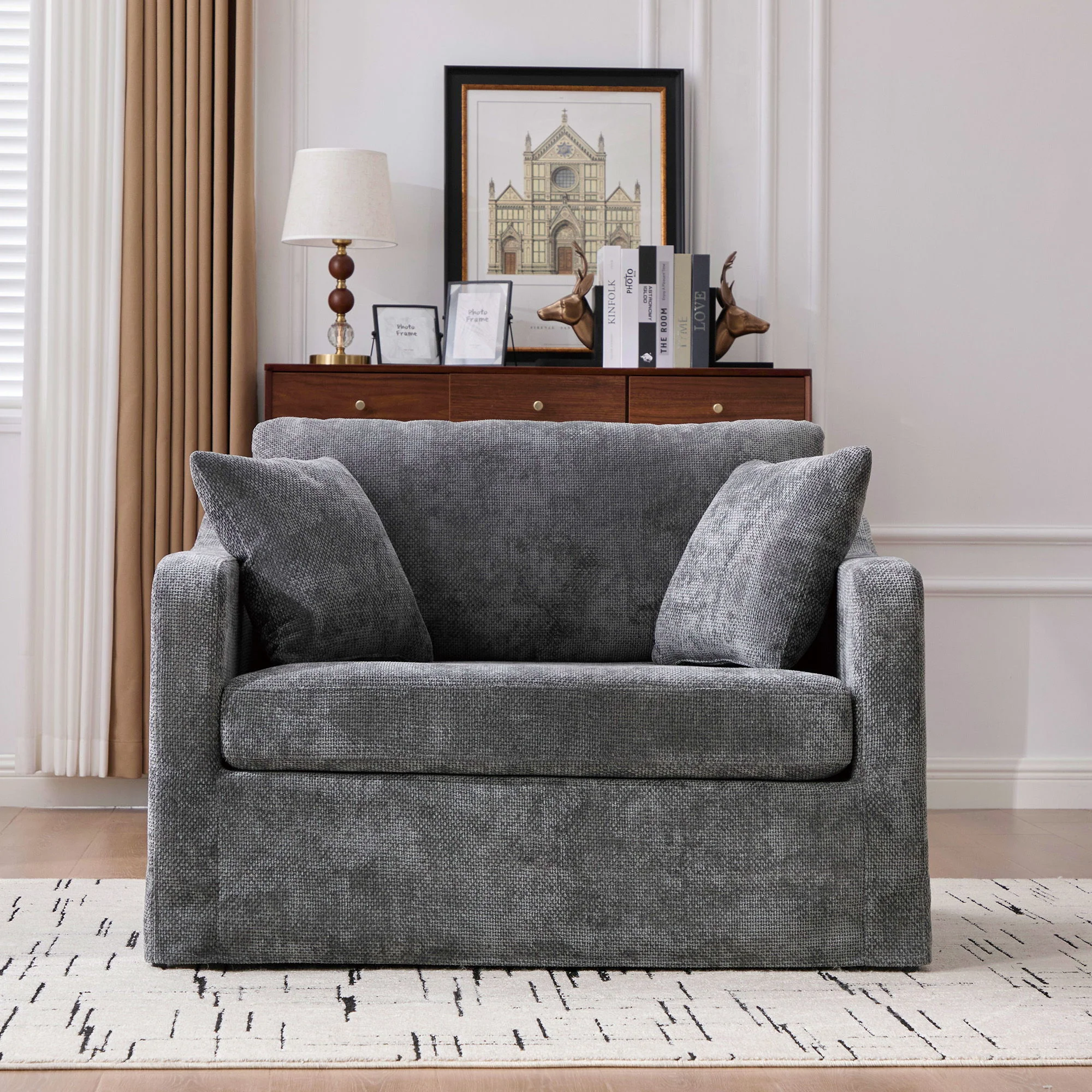 Farmhouse Accent Chair With 2 Bolster Pillows - Image 4