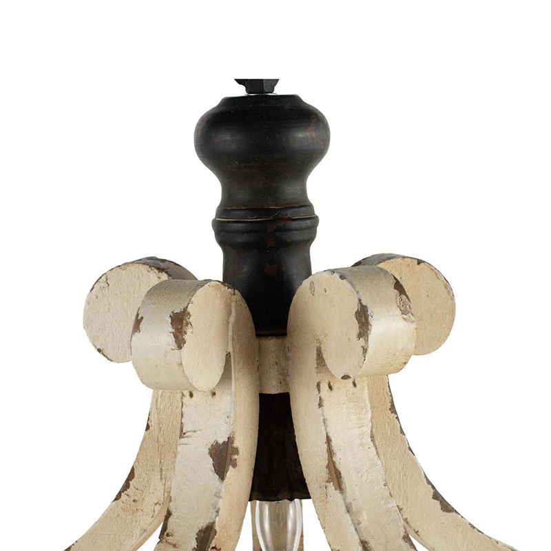 Farmhouse Chandeliar Distressed Pendant French Country Wood Chandelier For Living Room Foyer, Bulb Not Included - Antique Cream - Image 6