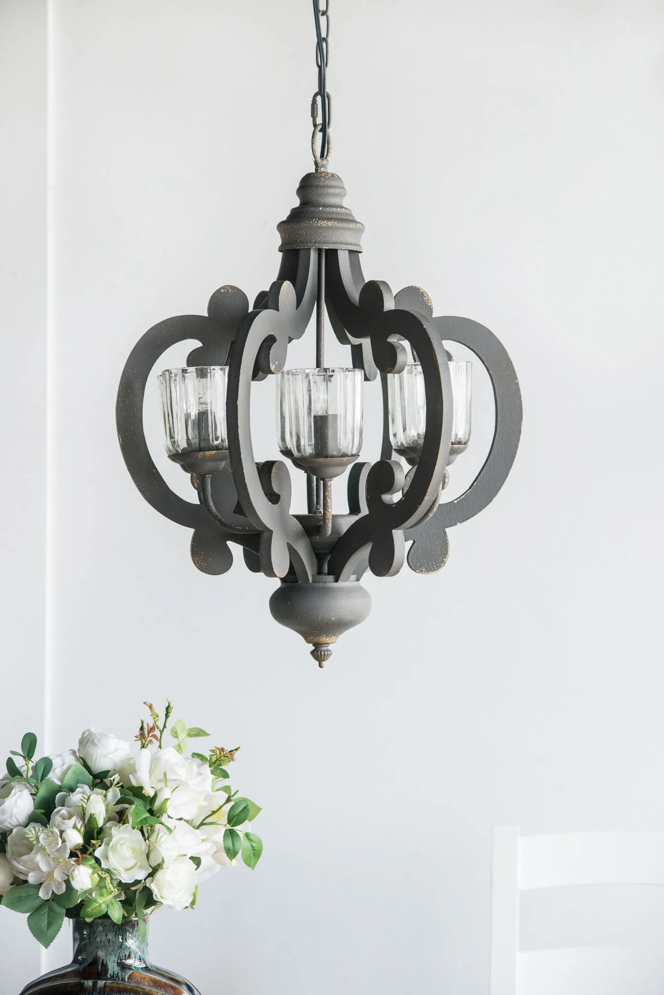 Farmhouse Chandelier, 6 Light Wood Chandelier Pendant Light Fixture With Adjustable Chain For Dining Room Living Room Entryway, Bulb Not Included - Image 5