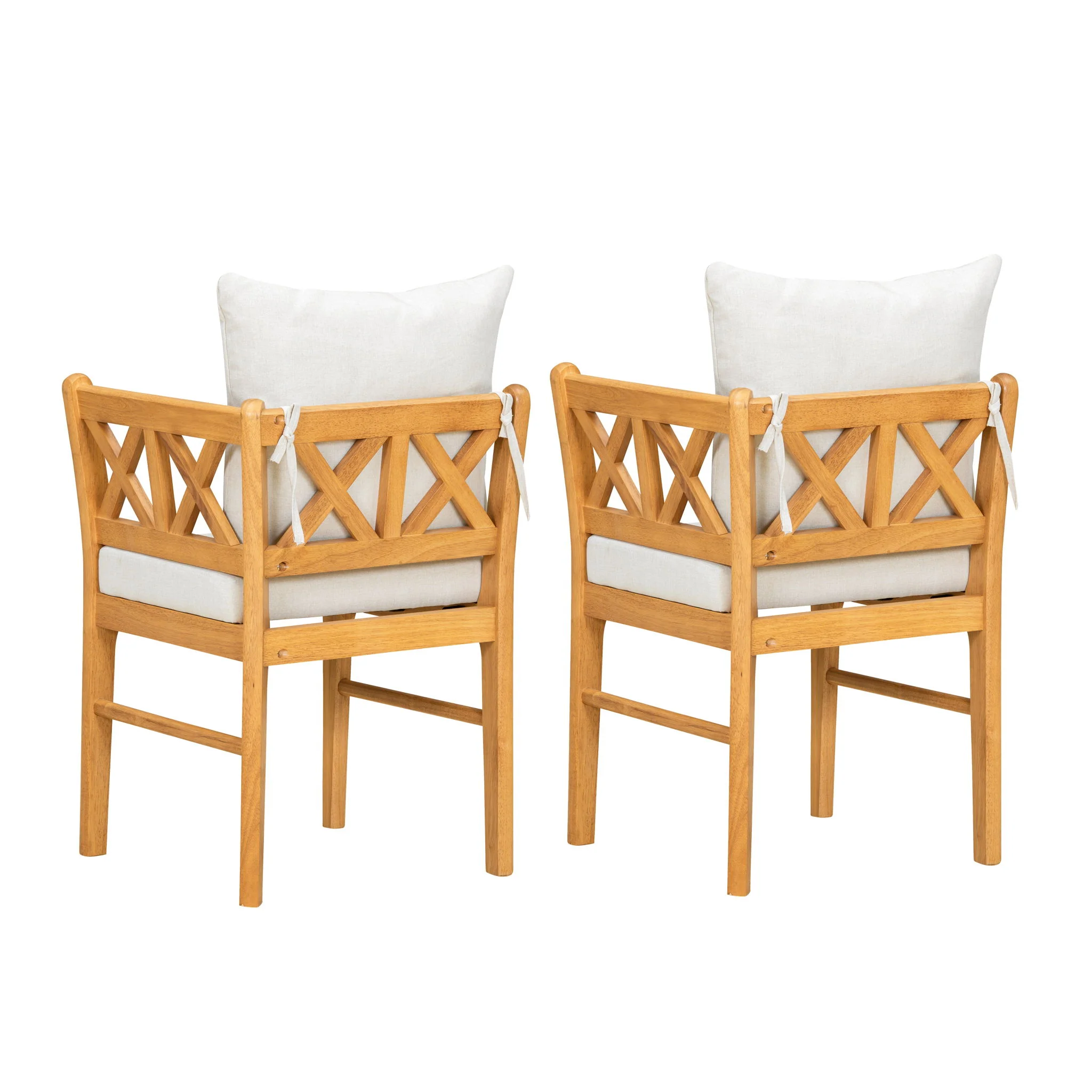 Farmhouse Modern Dining Corner Chairs (Set of 2) With Handwoven Rattan Backrests And Solid Wood Legs - Natural / White - Image 3