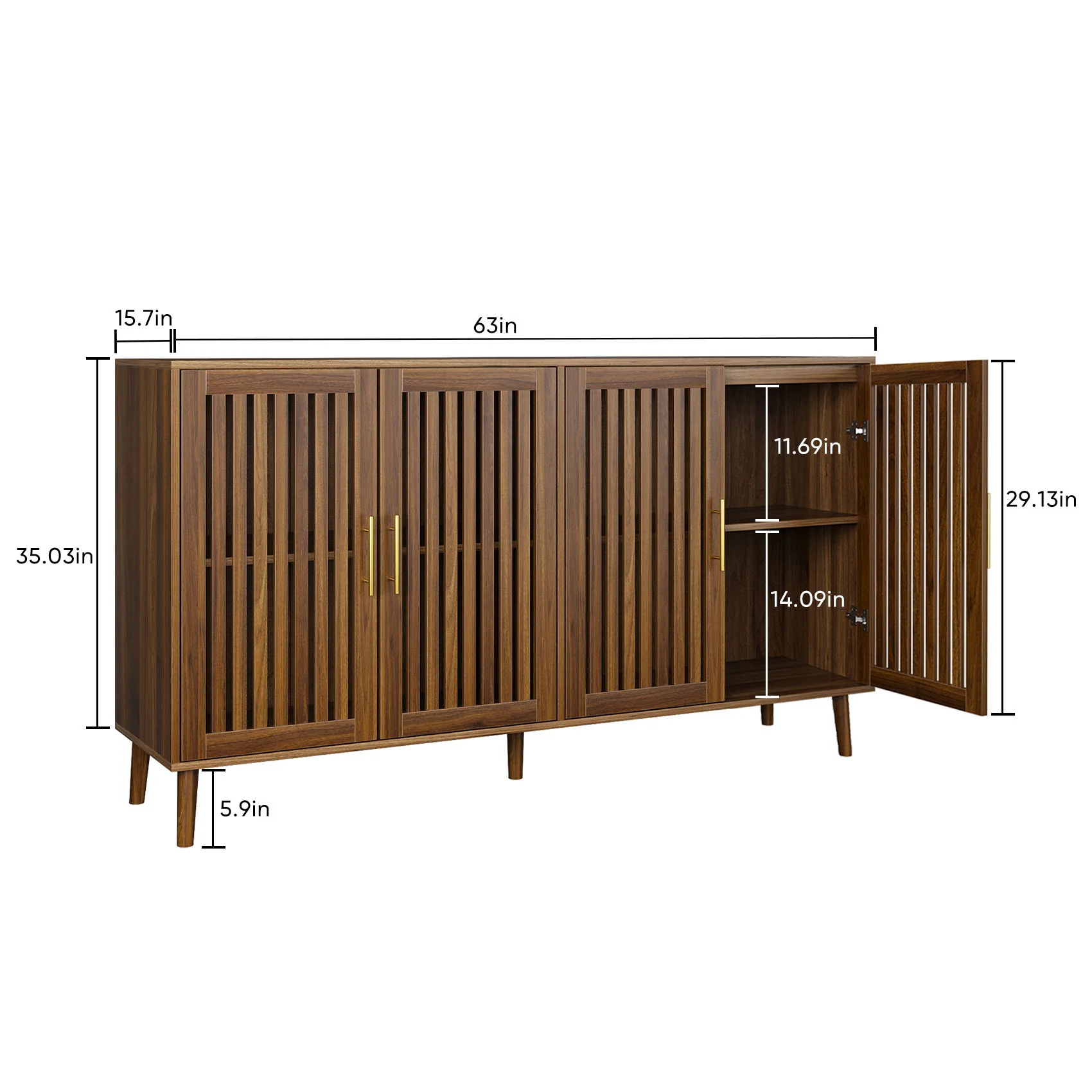 Farmhouse Sideboard Buffet Cabinet Wood Coffee Bar Storage in Dark Brown - Image 11