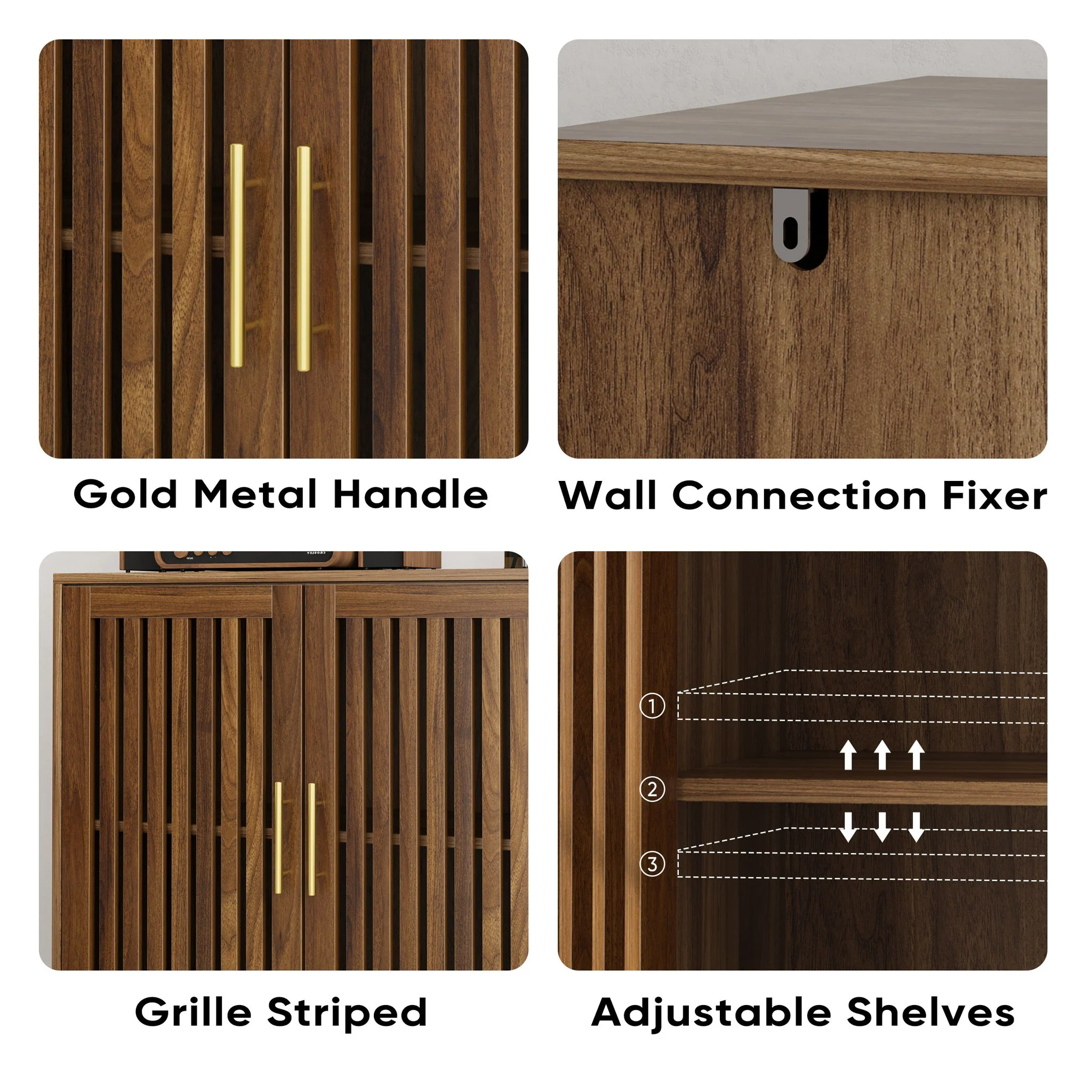 Farmhouse Sideboard Buffet Cabinet Wood Coffee Bar Storage in Dark Brown - Image 9