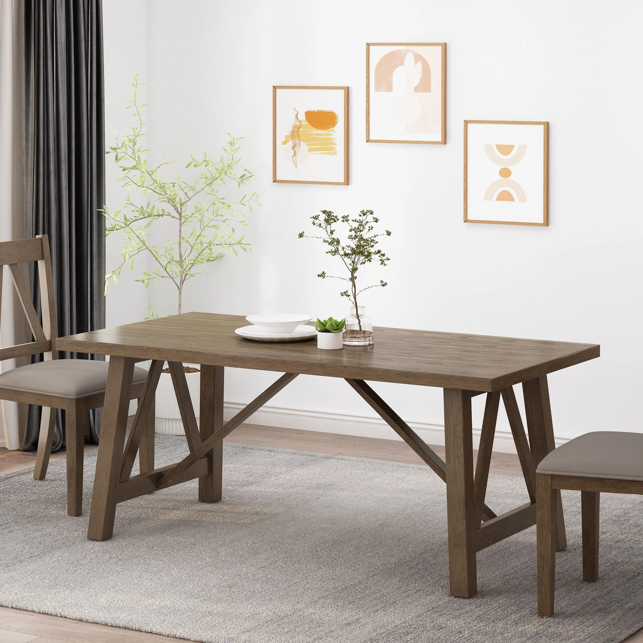 Farmhouse Style Dining Table With Wood Like Top - Image 5