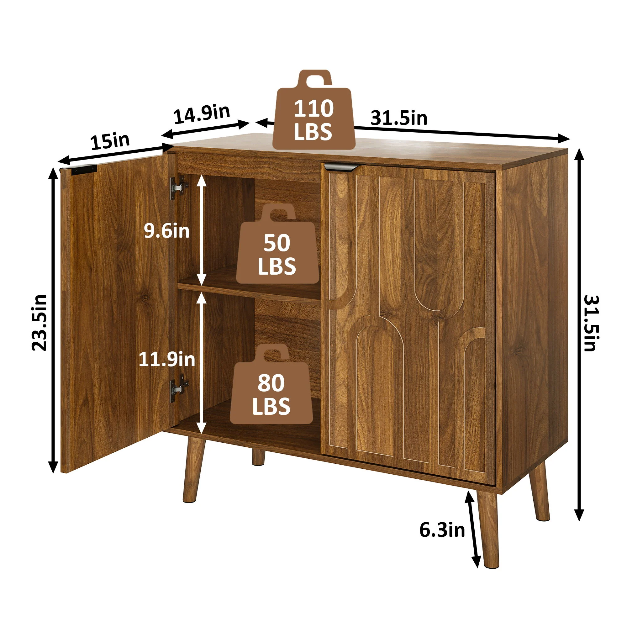 Farmhouse Style Sideboard Buffet Cabinet With Storage Bar Cabinet - Walnut - Image 5
