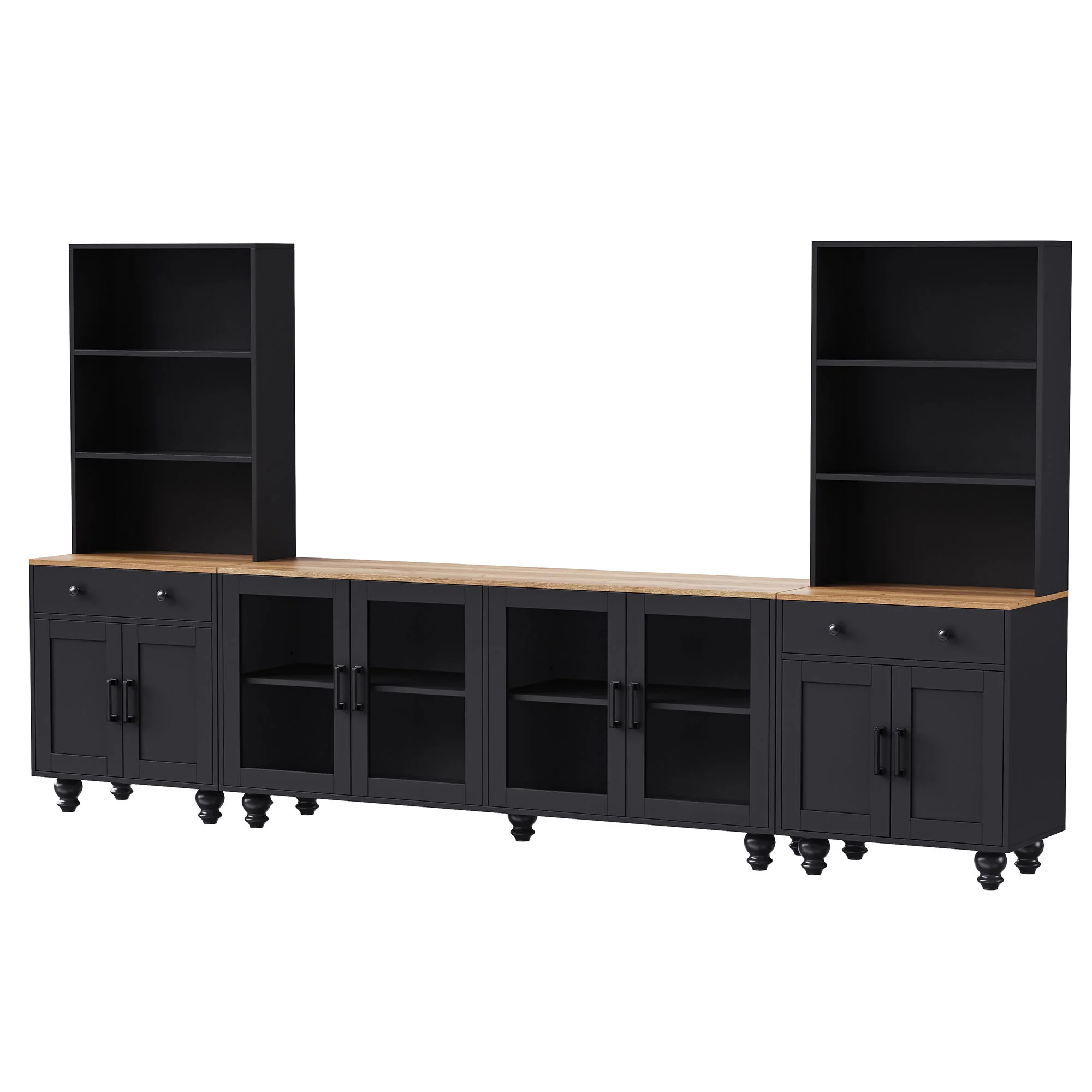 Farmhouse TV Stand With Solid Wood Gourd Shaped Legs For TVs Up To 70"