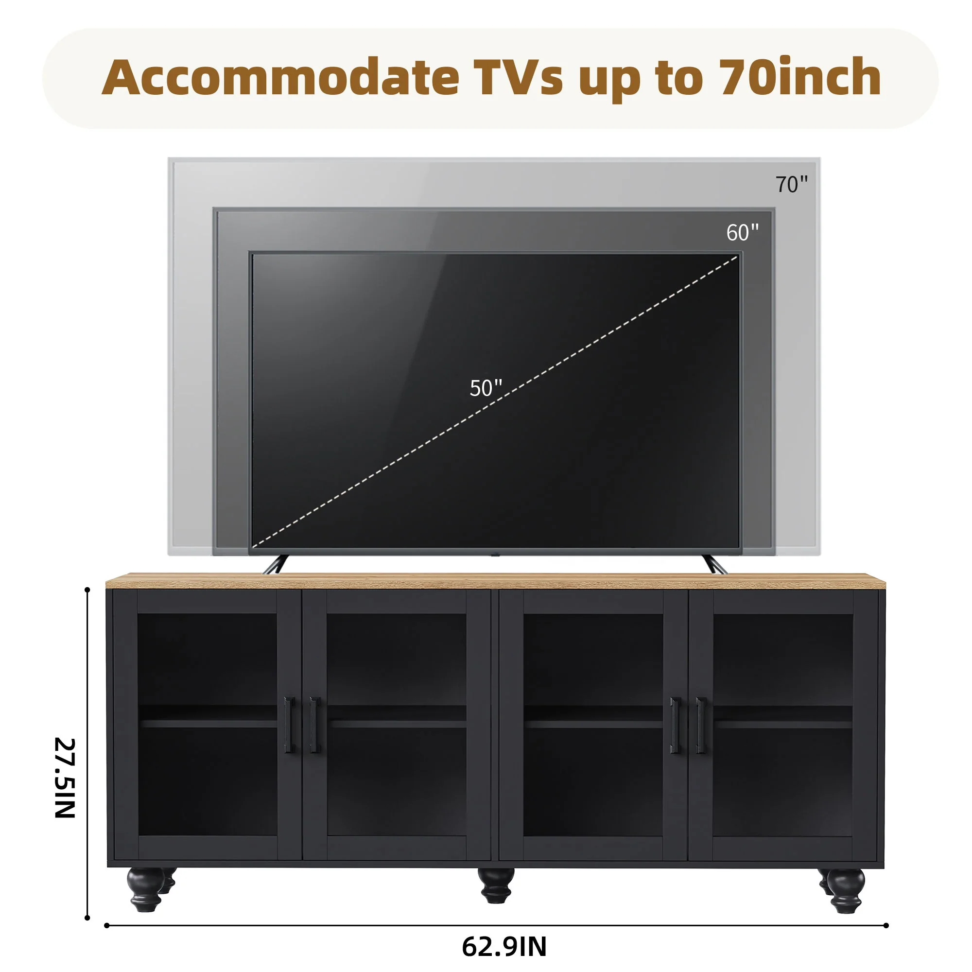 Farmhouse TV Stand With Solid Wood Gourd Shaped Legs For TVs Up To 70" - Image 14
