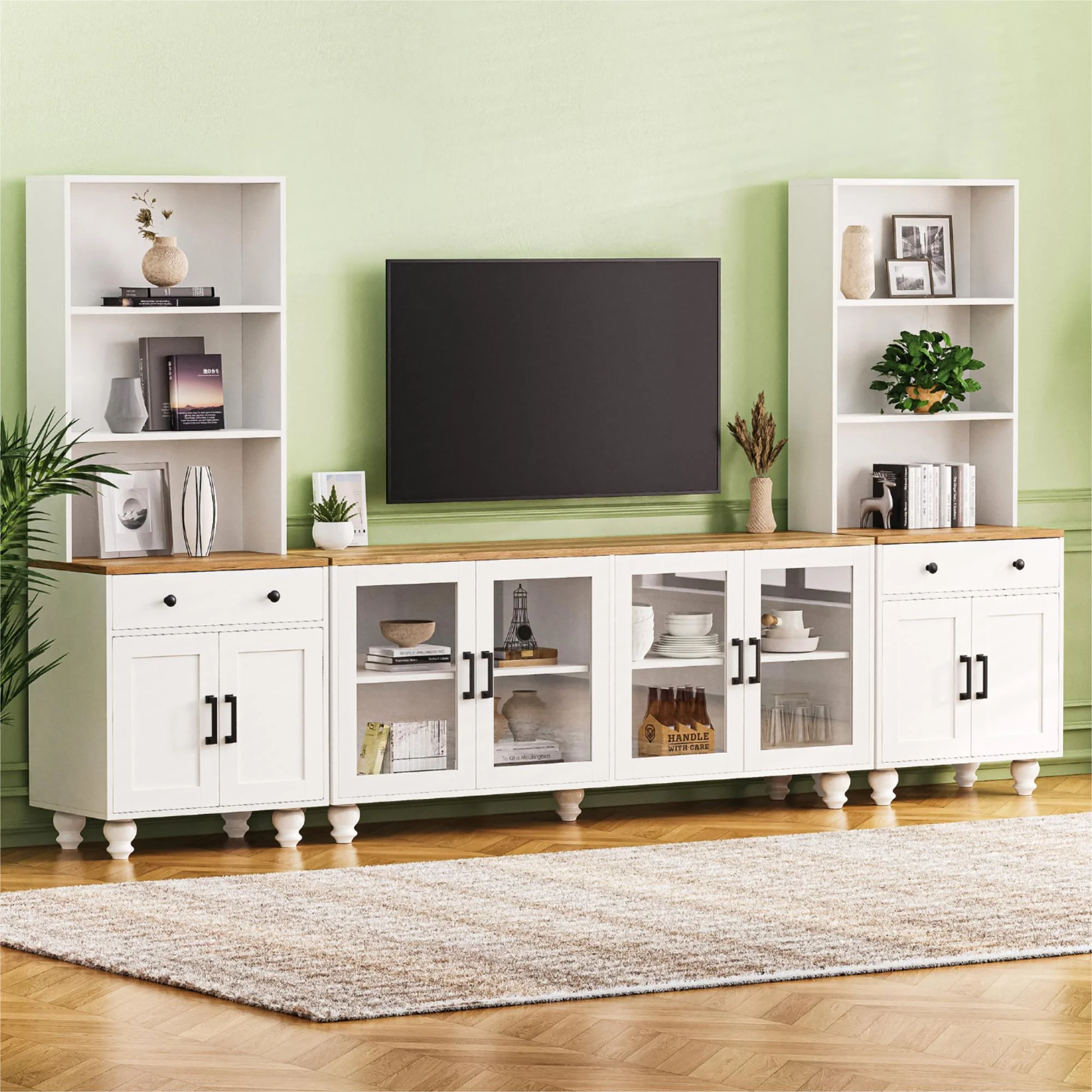 Farmhouse TV Stand With Solid Wood Gourd Shaped Legs For TVs Up To 70" - Image 15