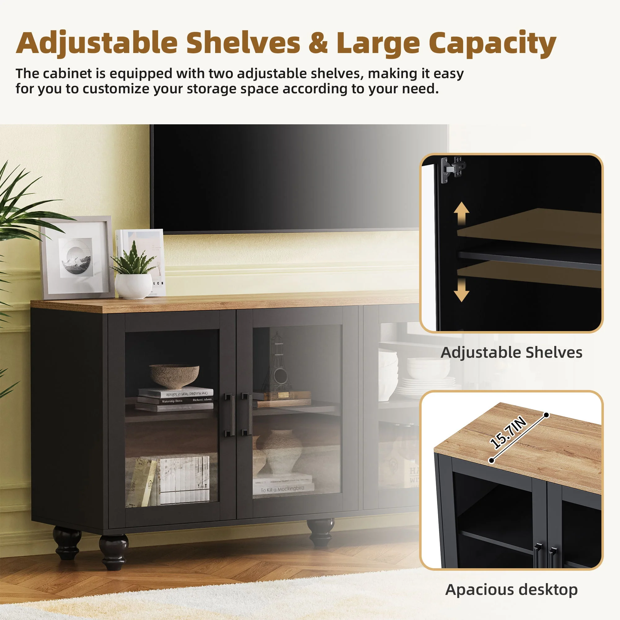 Farmhouse TV Stand With Solid Wood Gourd Shaped Legs For TVs Up To 70" - Image 16