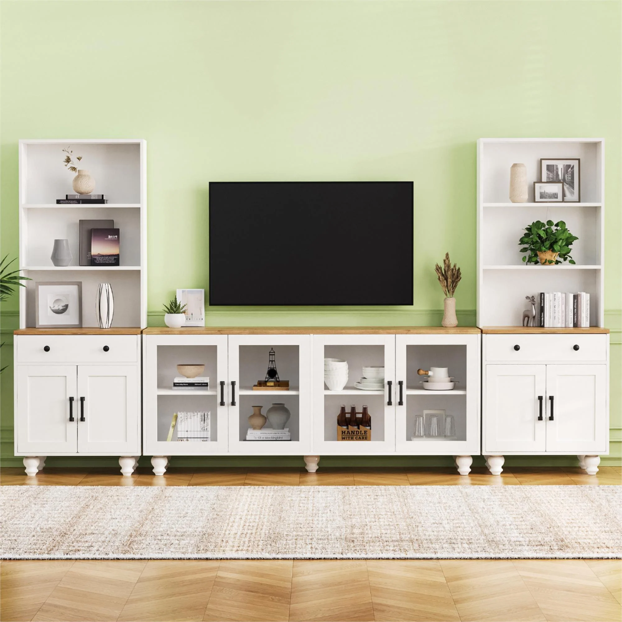 Farmhouse TV Stand With Solid Wood Gourd Shaped Legs For TVs Up To 70" - Image 18