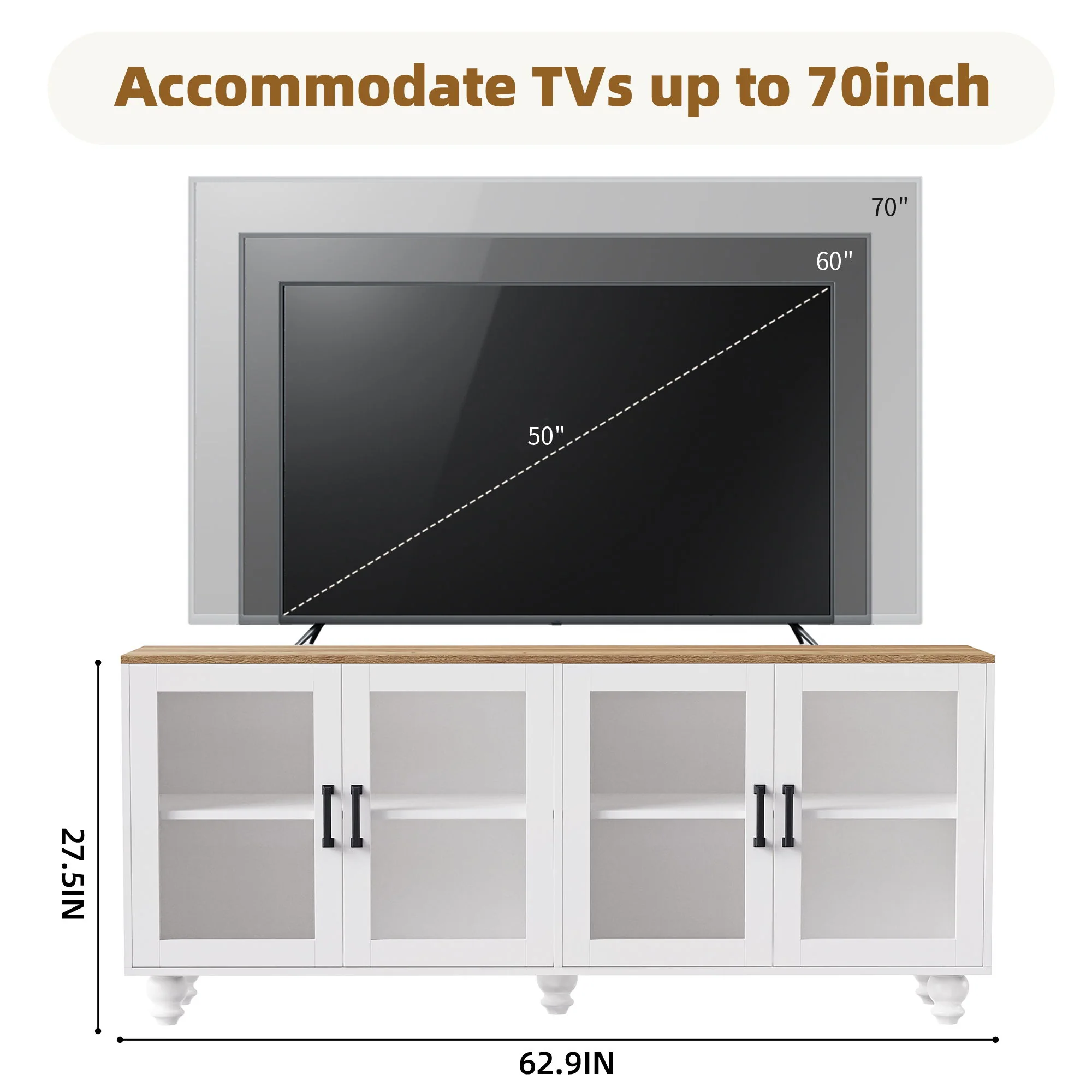 Farmhouse TV Stand With Solid Wood Gourd Shaped Legs For TVs Up To 70" - Image 6