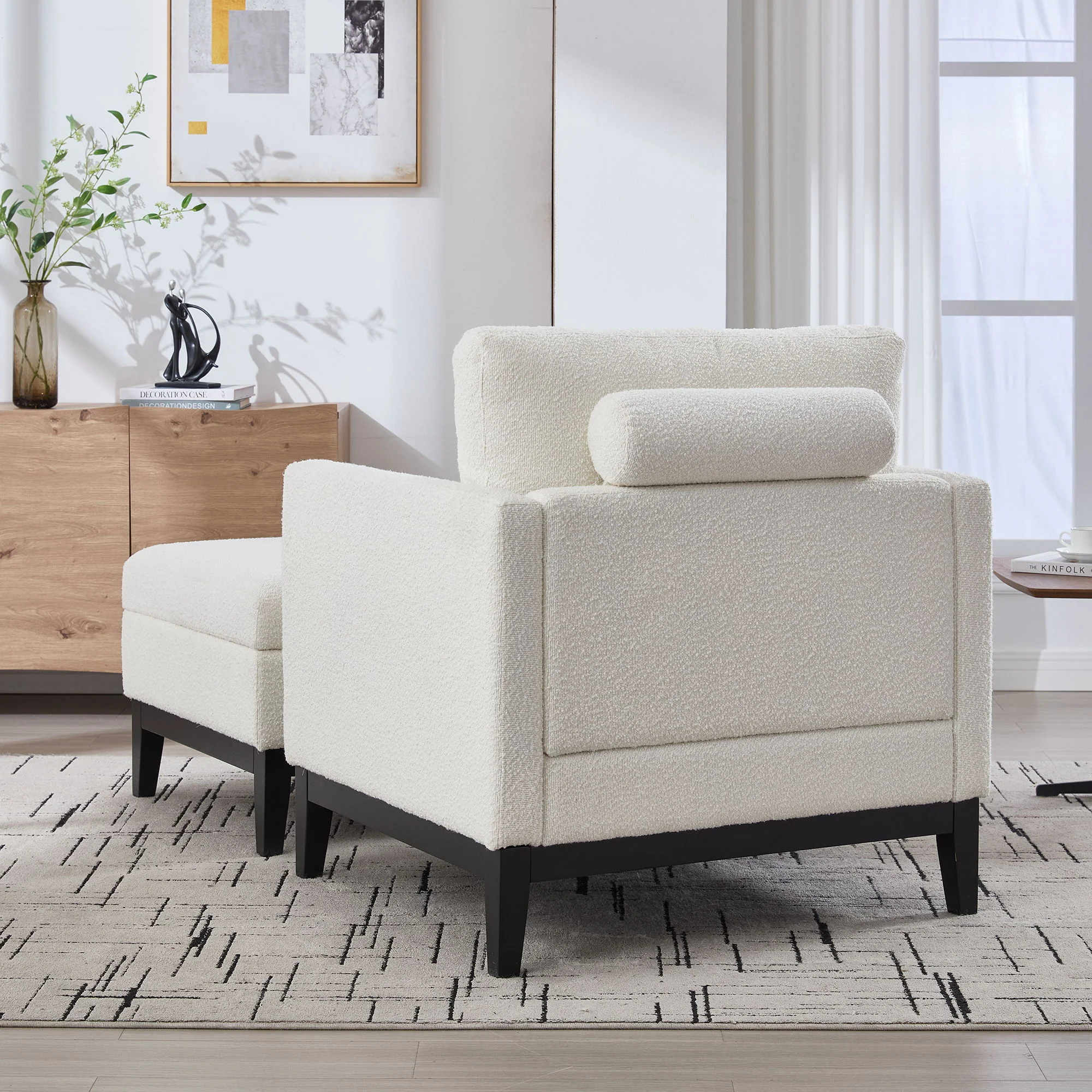 Farmhouse Upholstered Accent Chair With Ottoman, Reversible Lid Coffee Table - Image 15