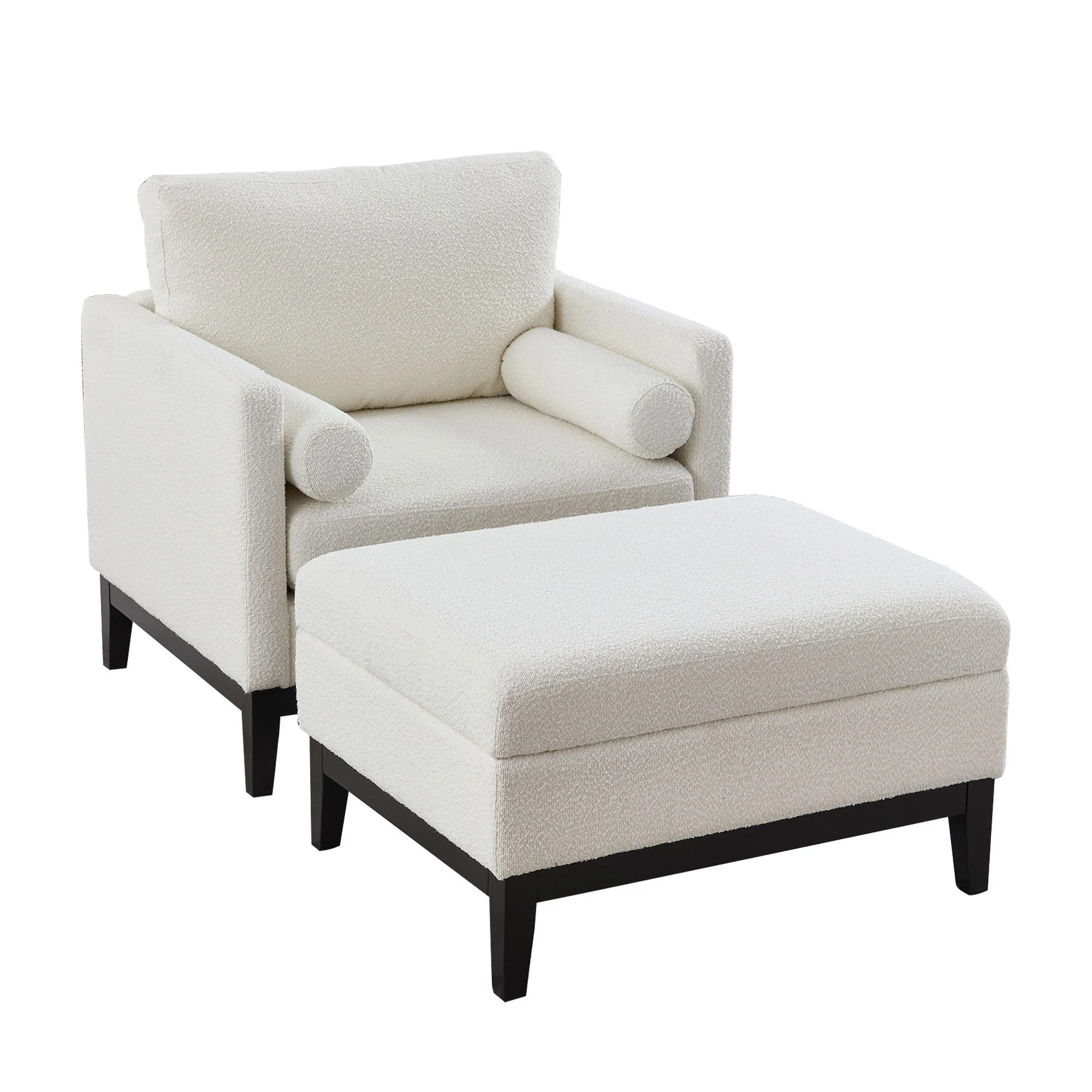 Farmhouse Upholstered Accent Chair With Ottoman, Reversible Lid Coffee Table - Image 2