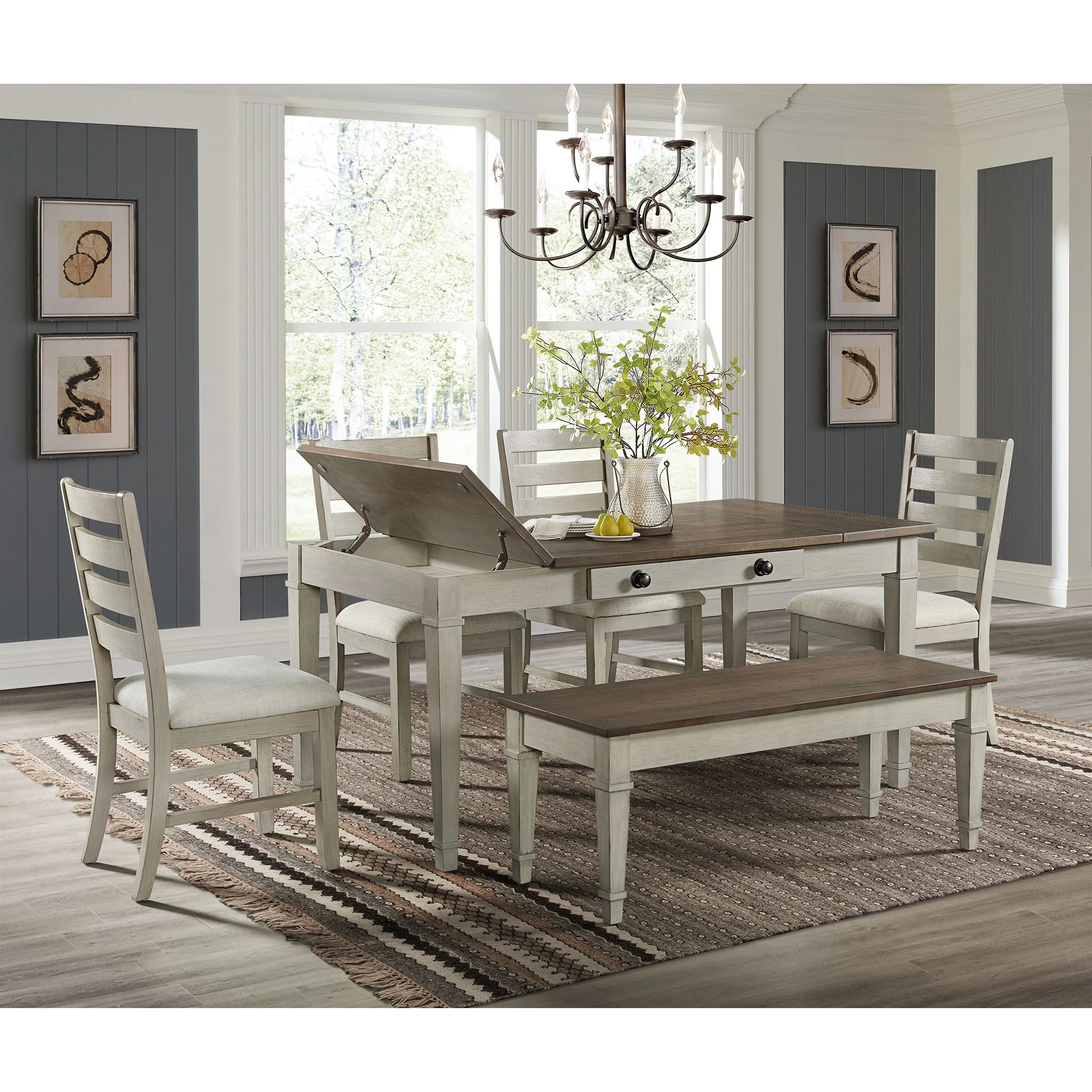 Farmington - Storage Dining Bench - Medium Brown And Washed Stone - Image 2