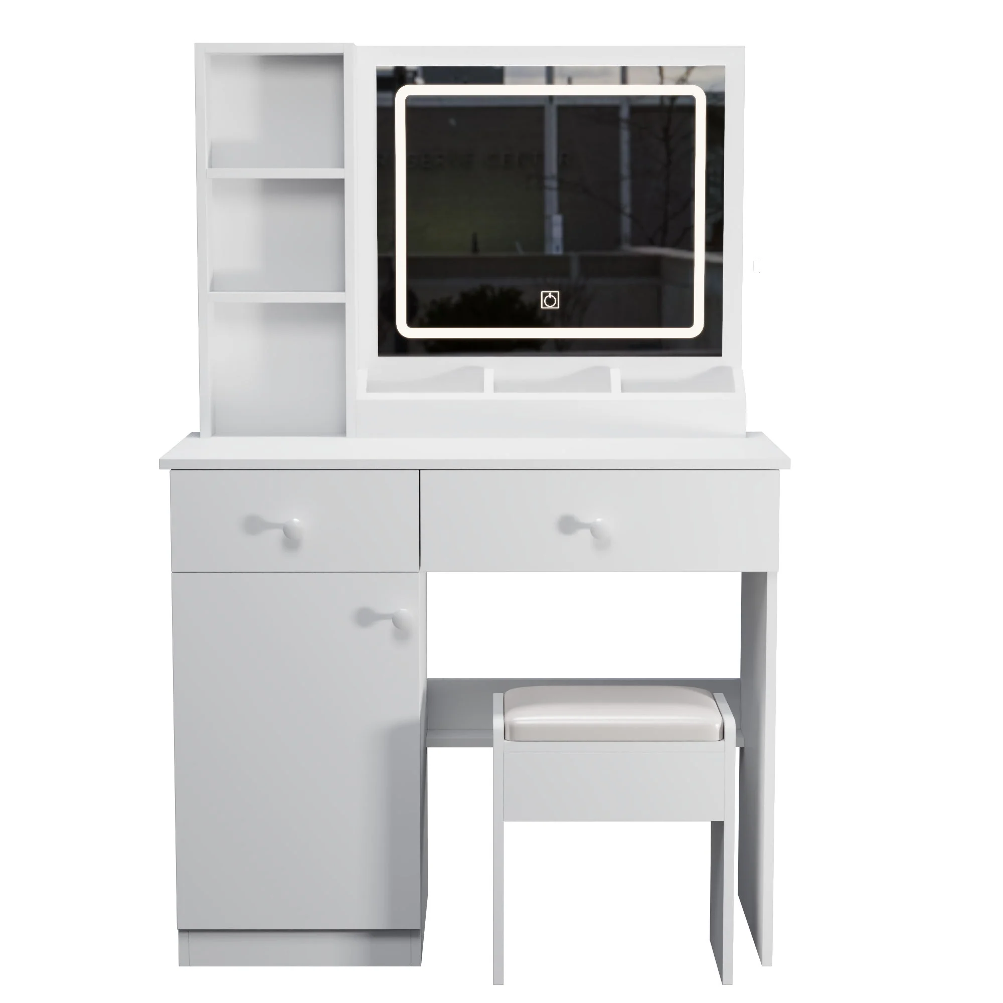 Fashion Vanity Desk With Mirror And Adjustable Lights, Makeup Table Set With 2 Drawers - White - Image 5