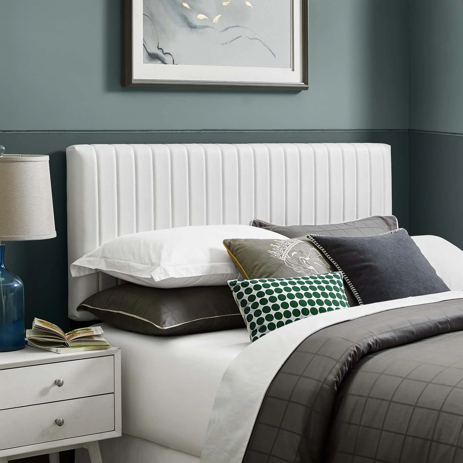 Faux Leather Upholstered Headboard with Channel Tufting - Image 18