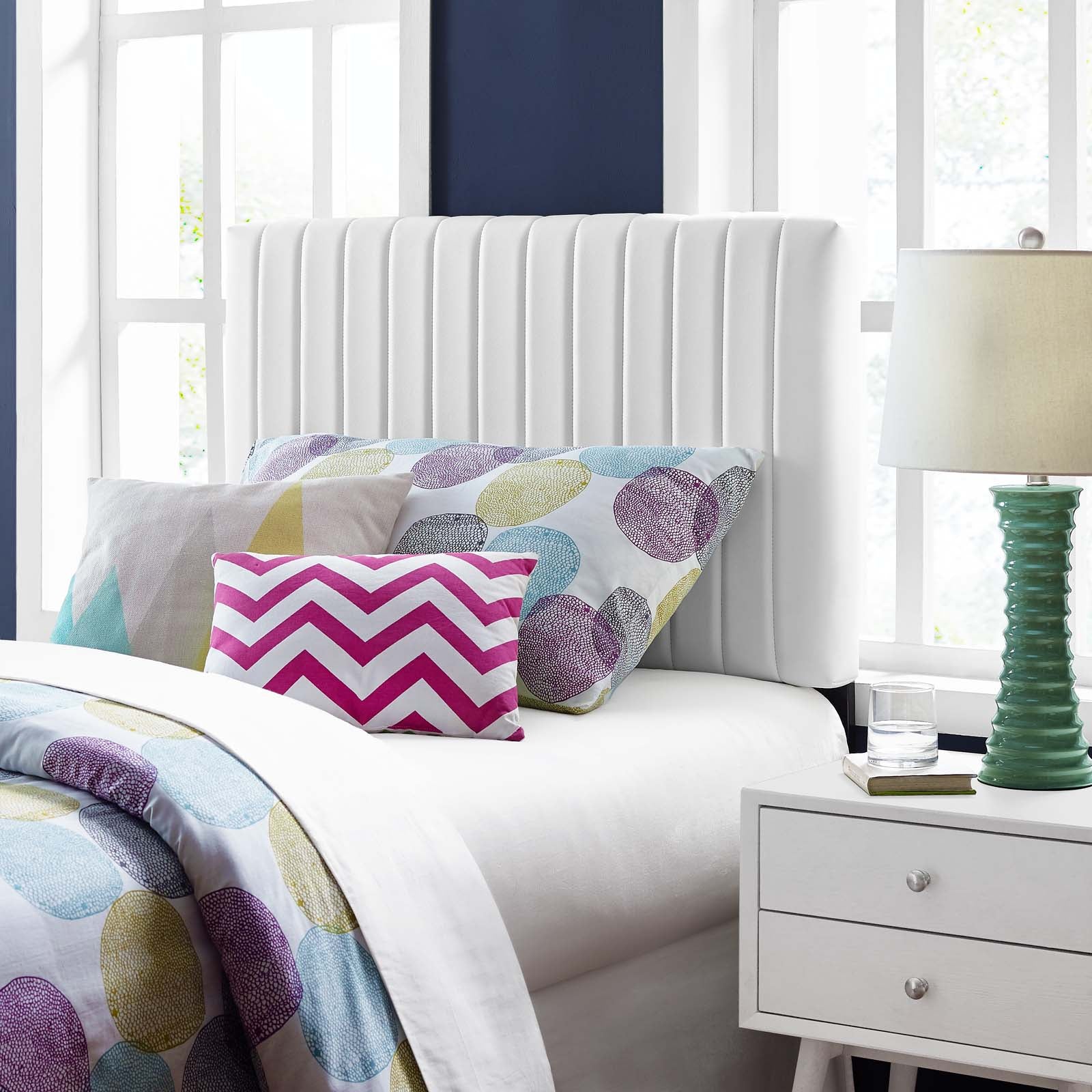 Faux Leather Upholstered Headboard with Channel Tufting - Image 6