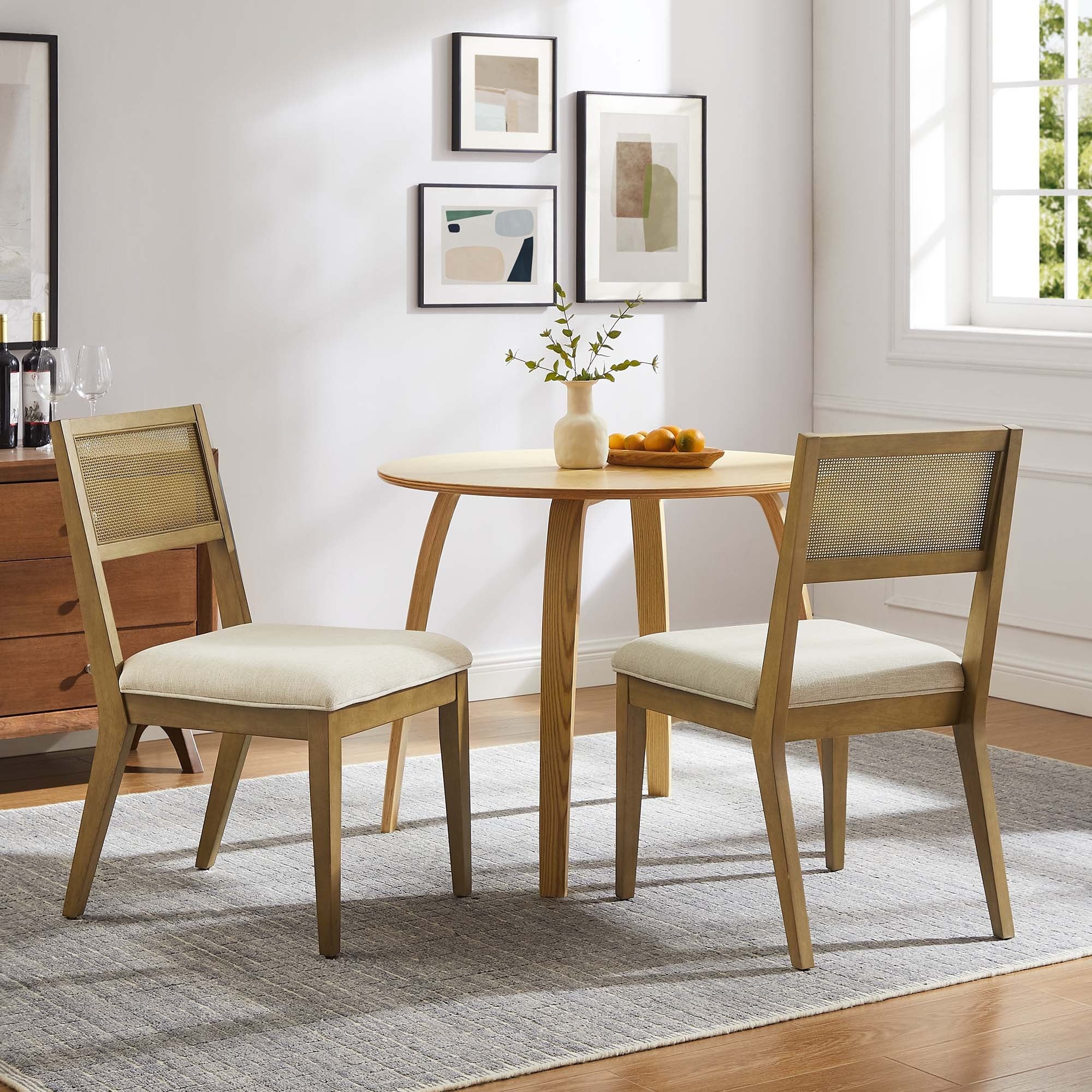 Faux Rattan Fabric Dining Side Chairs with Wood Frame – Set of 2 - Image 26
