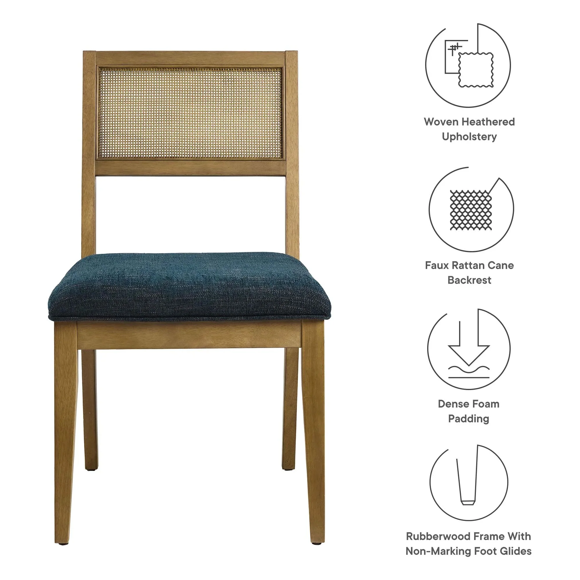 Faux Rattan Fabric Dining Side Chairs with Wood Frame – Set of 2 - Image 7