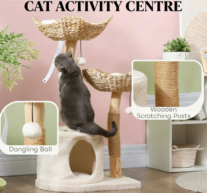 Willow Cat Tree Tower with Jute Scratching Post and Condo in Cream White - Image 6