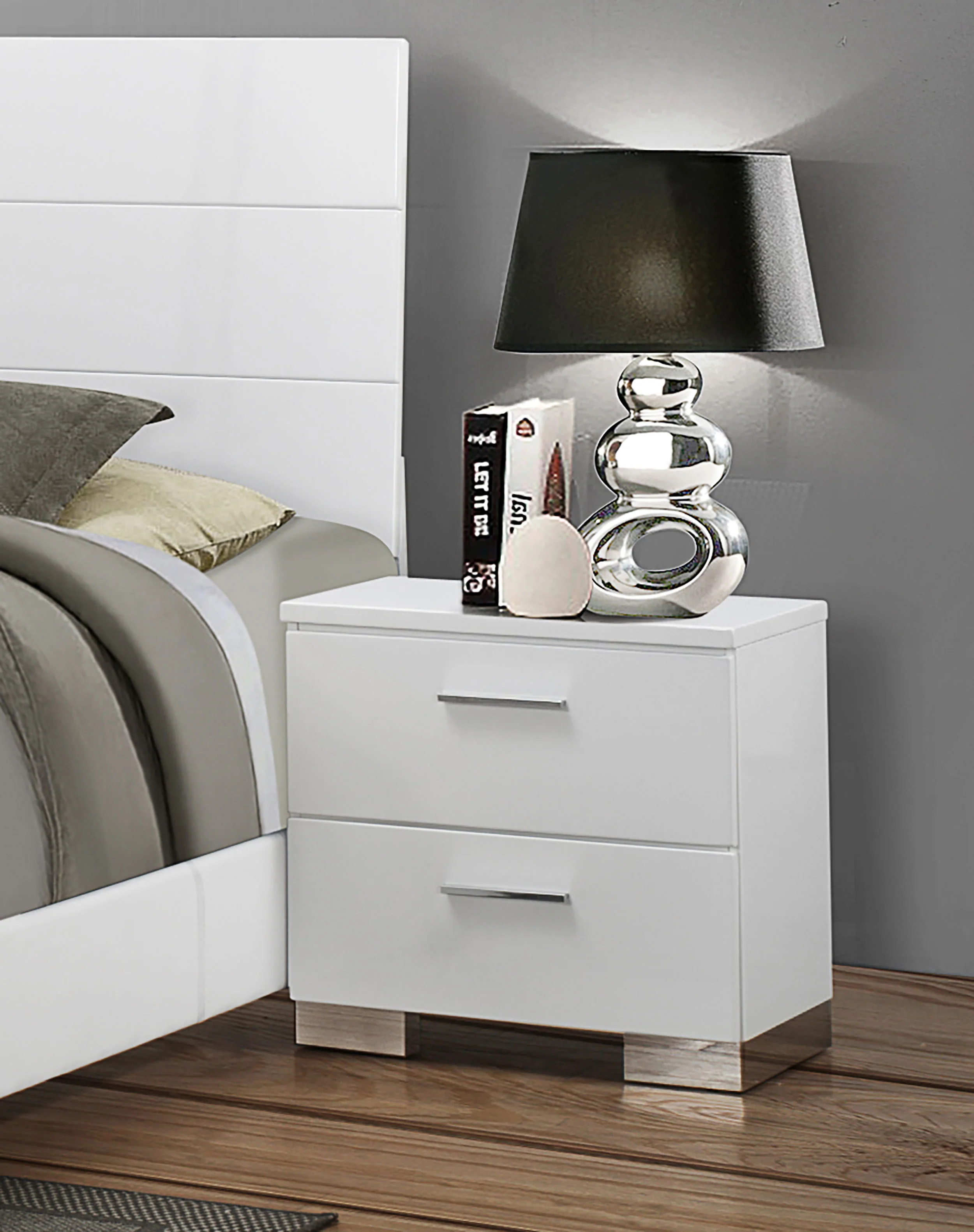 Felicity 2-Drawer Nightstand White High Gloss - Image 3