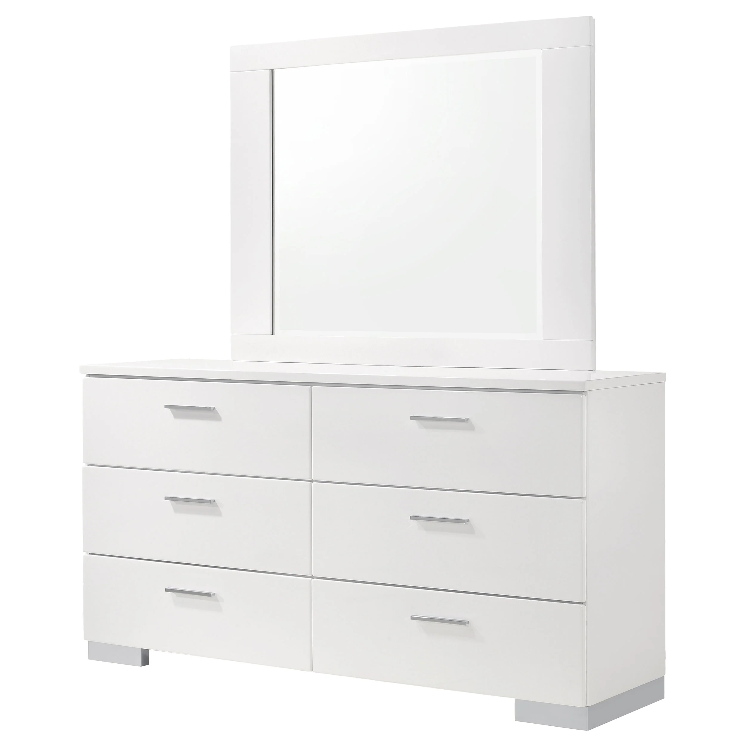 Felicity 6-Drawer Wood Dresser with Mirror - White High Gloss - Image 3