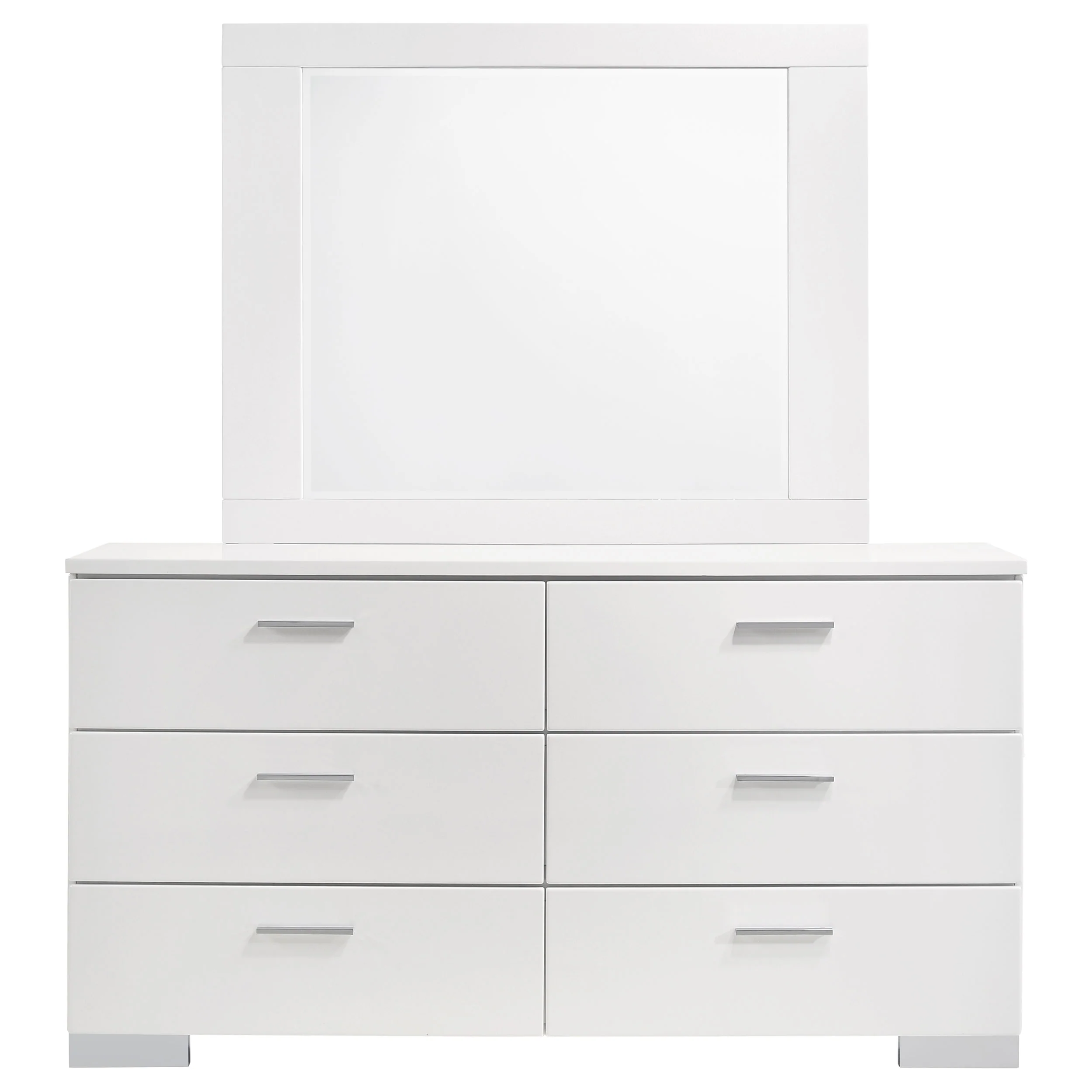 Felicity 6-Drawer Wood Dresser with Mirror - White High Gloss - Image 4