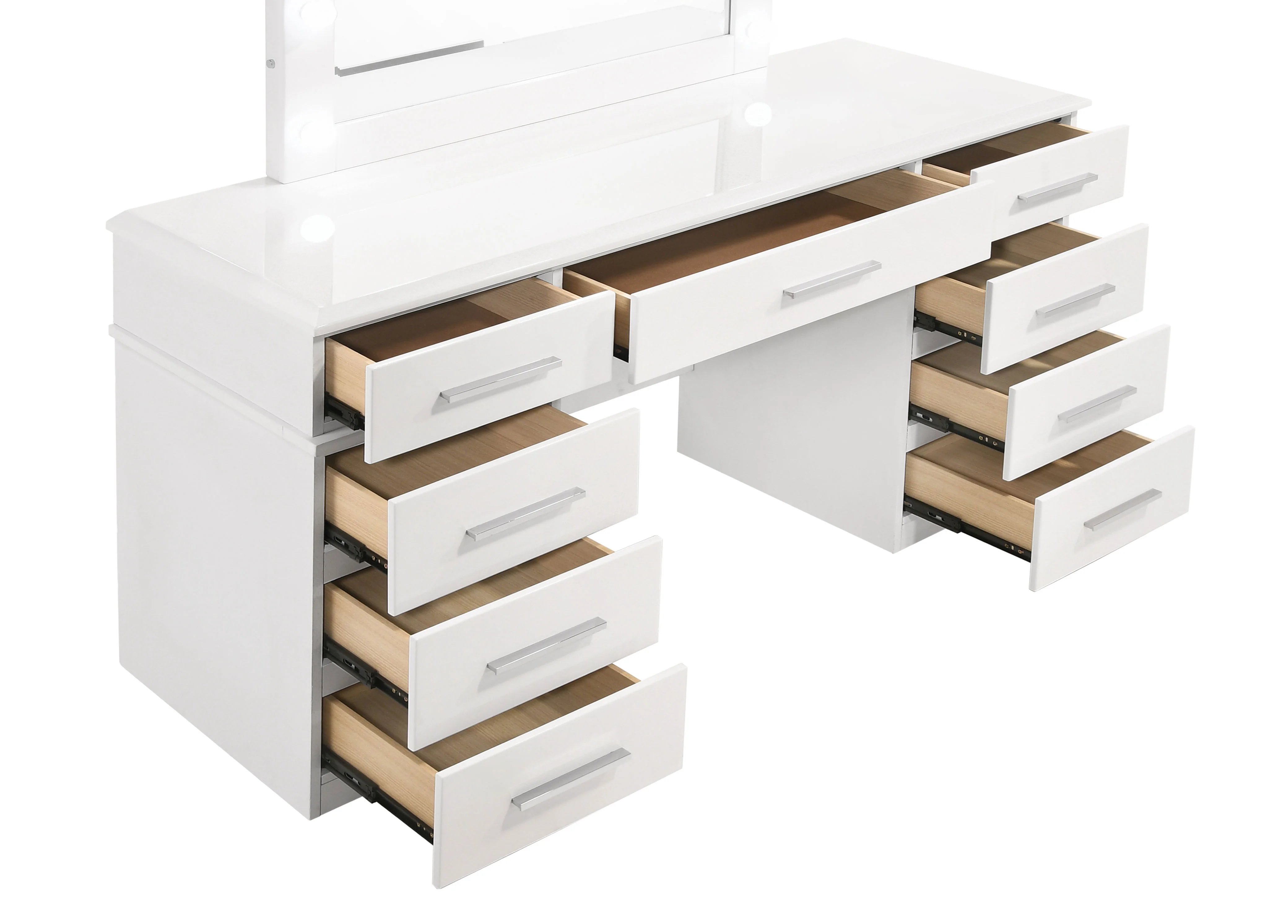 Felicity 9-Drawer Vanity Table with Lighted Mirror, White Gloss - Image 5