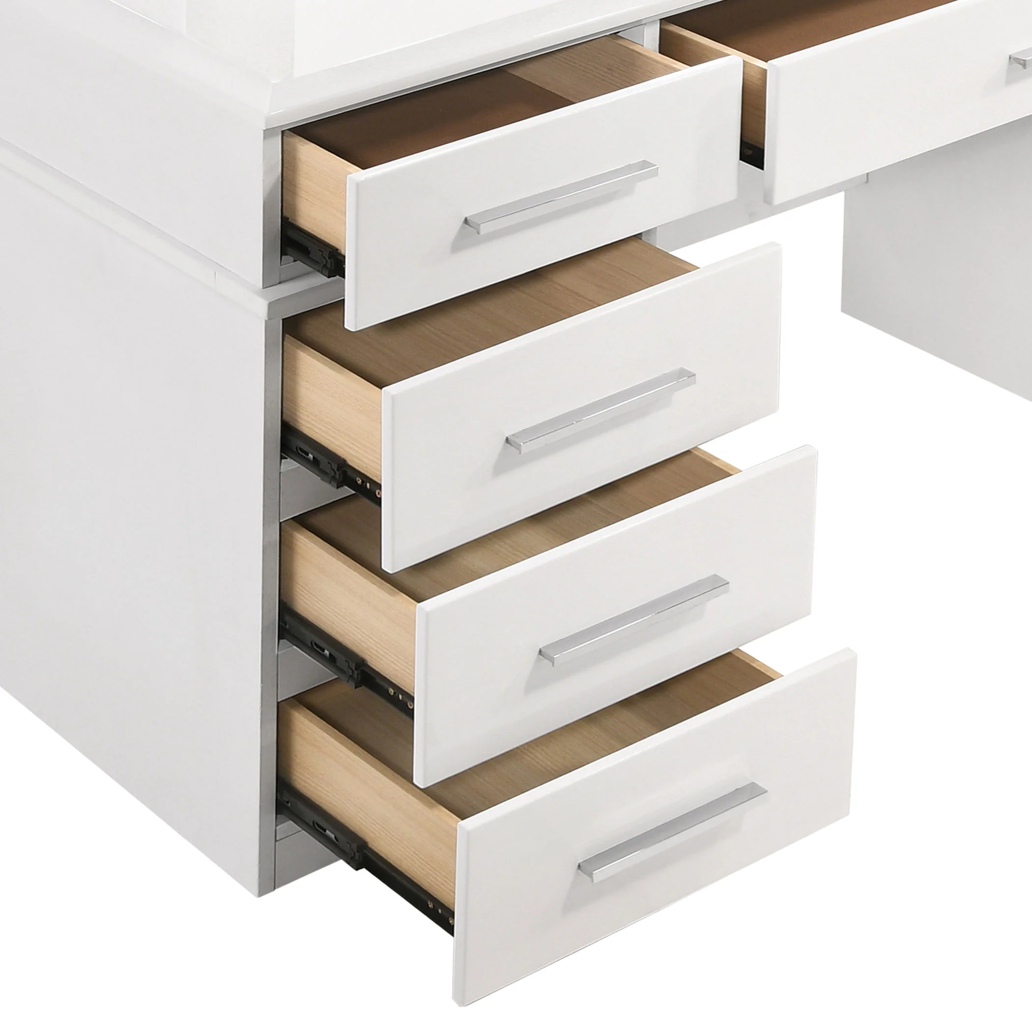 Felicity 9-Drawer Vanity Table with Lighted Mirror, White Gloss - Image 6