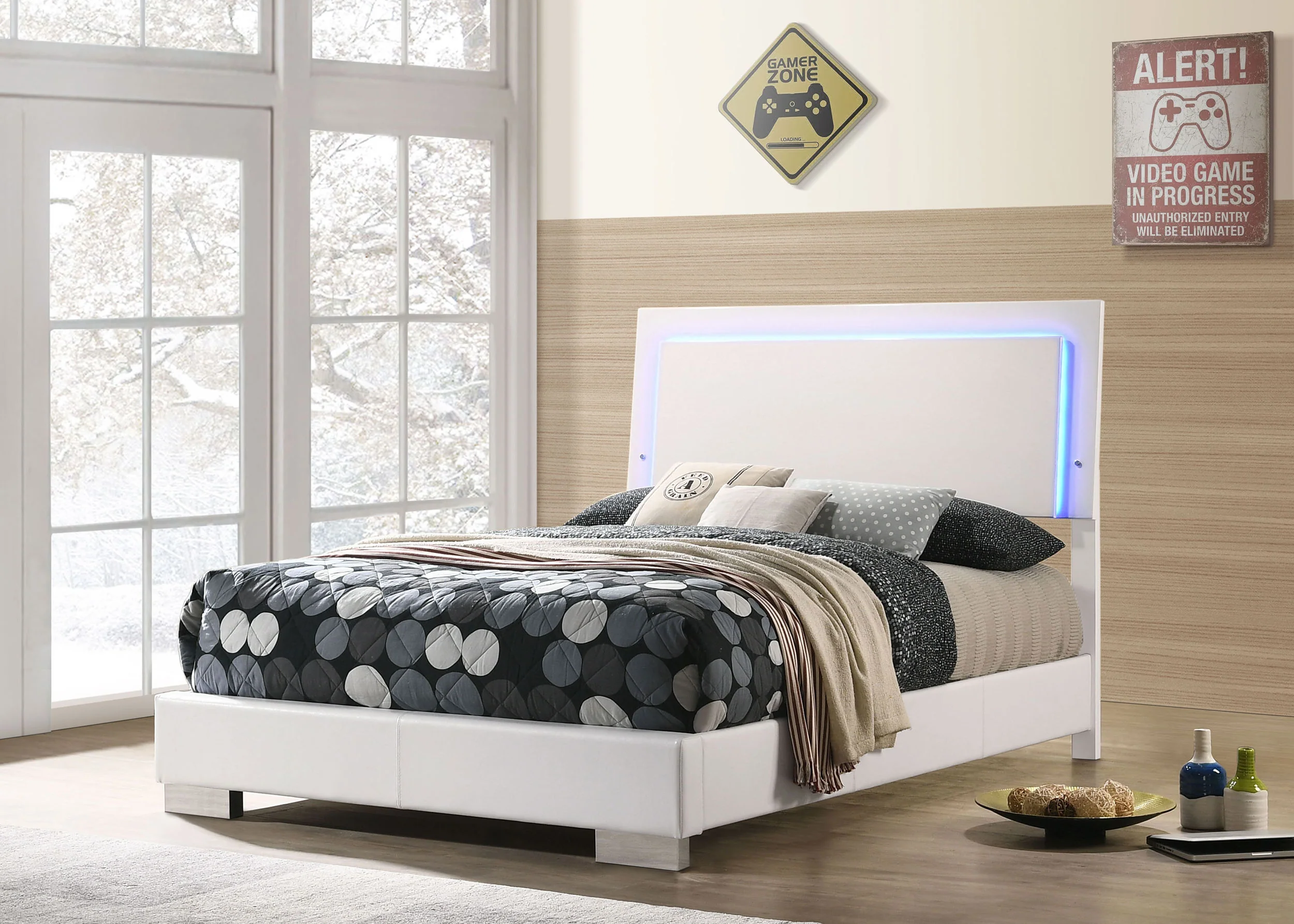 Felicity Wood Full LED Panel Bed White High Gloss - Image 3