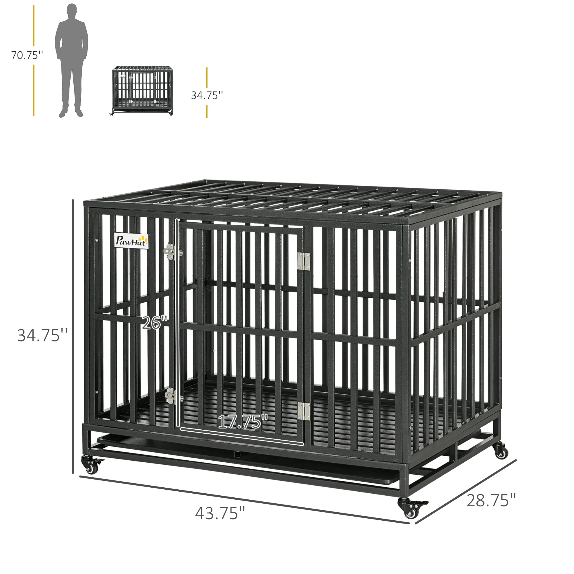 Fenris 45-Inch Heavy Duty Metal Dog Crate with Anti-Pinch Floor and Lockable Wheels - Image 3