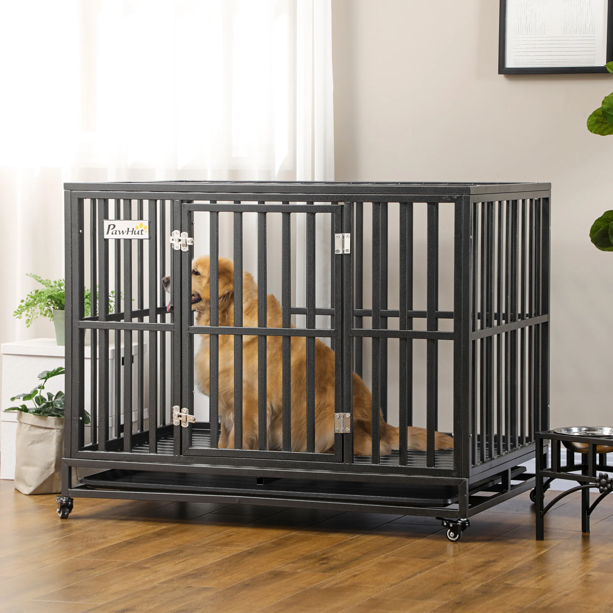 Fenris 45-Inch Heavy Duty Metal Dog Crate with Anti-Pinch Floor and Lockable Wheels - Image 4