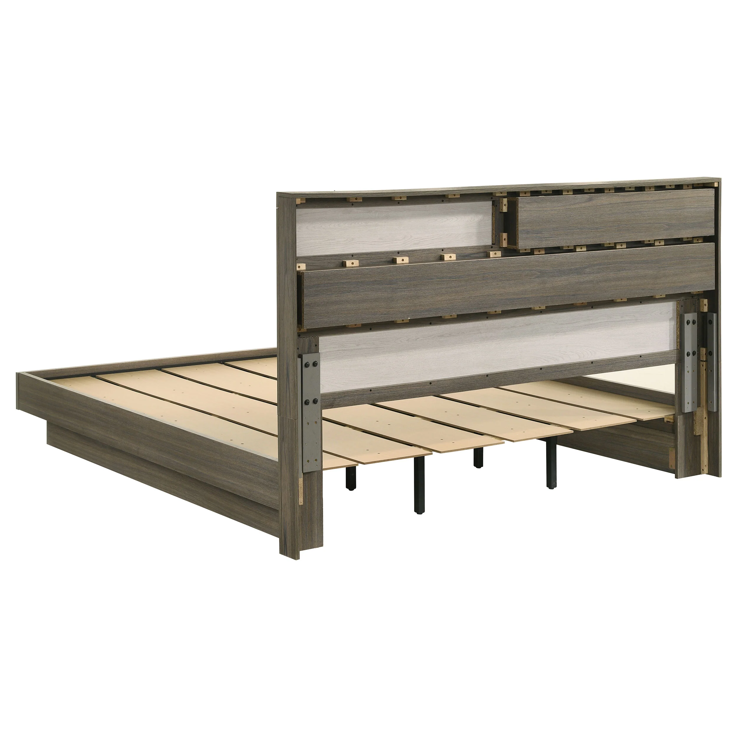 Fenwick Eastern King Bed with Bookcase Headboard Grey Oak - Image 4