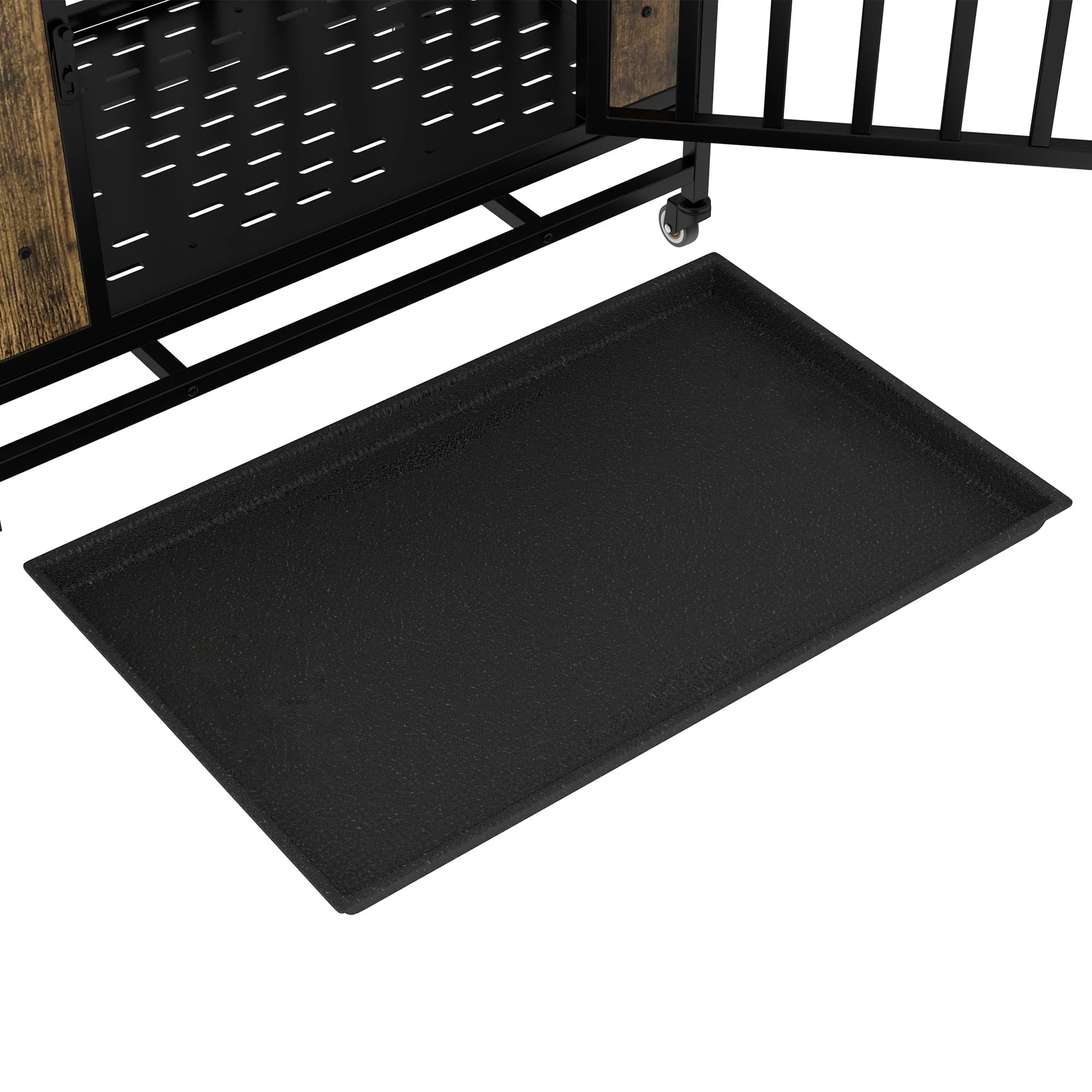 Ferrum 32-39 Inch Rustic Dog Crate End Table with Pull-Out Tray - Image 26