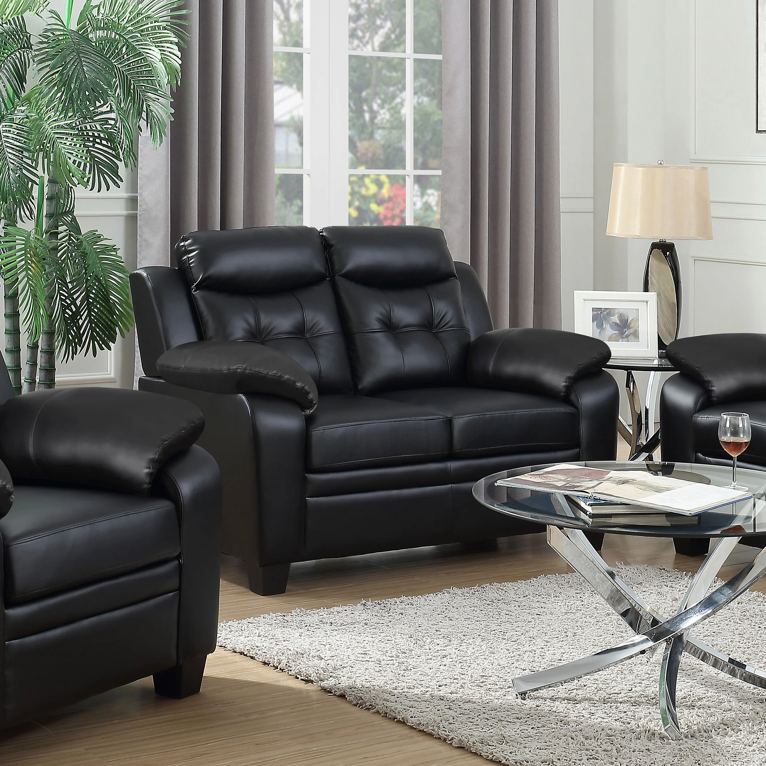 Finley Upholstered Tufted Loveseat Black