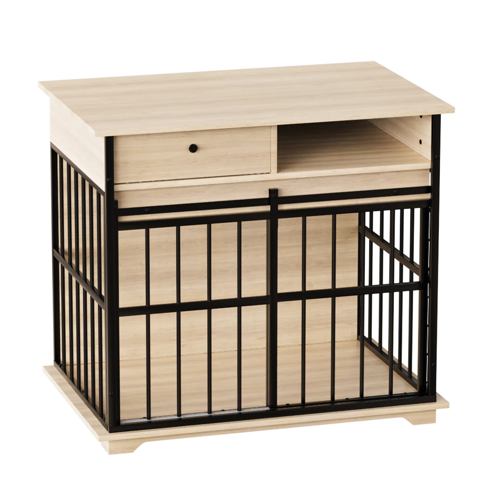 Finn 35-Inch Modern Furniture Dog Crate with Storage Drawer and Utility Cubby
