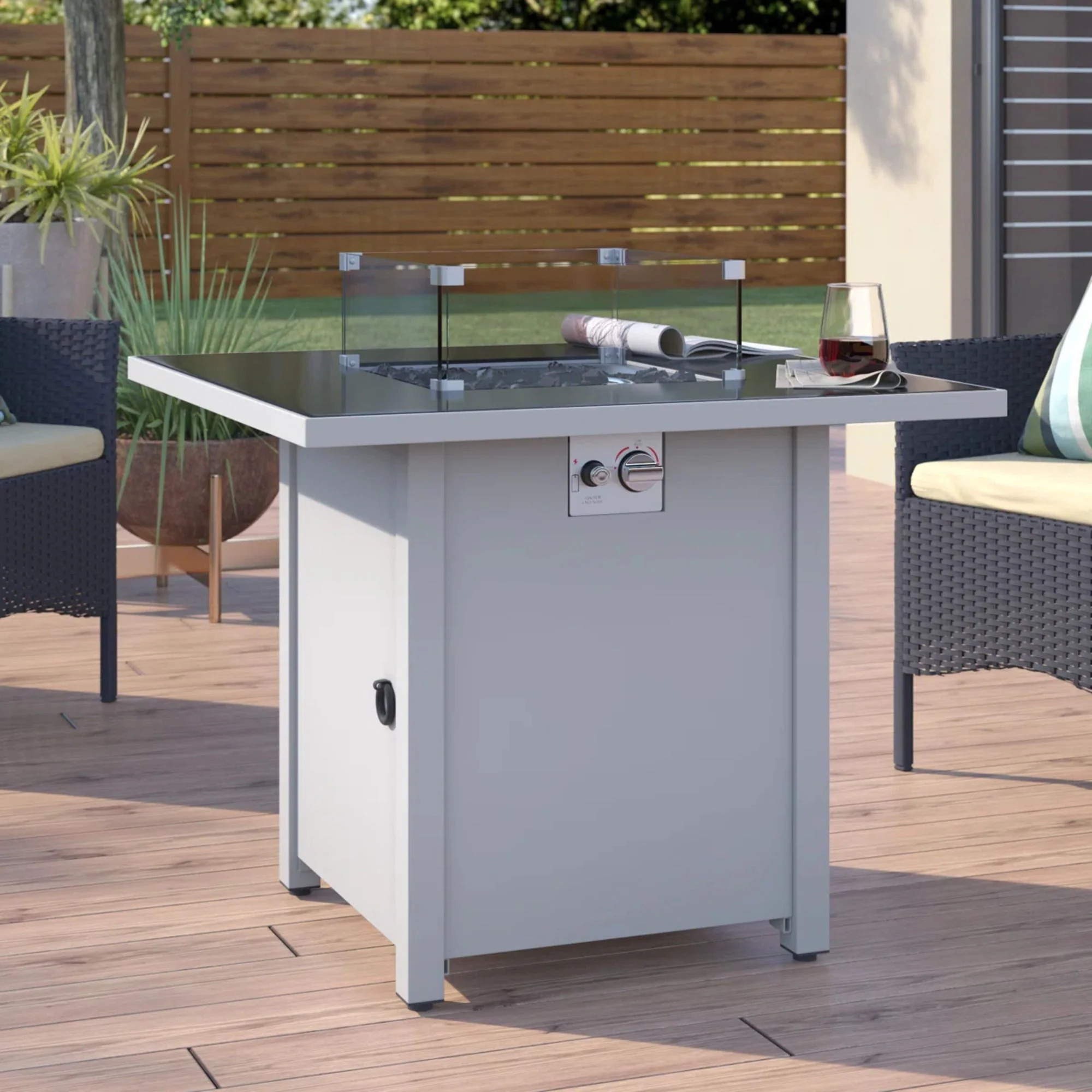 Fire Pit Table Outdoor Heater Propane Fuel Steel 30x25in White - Image 3
