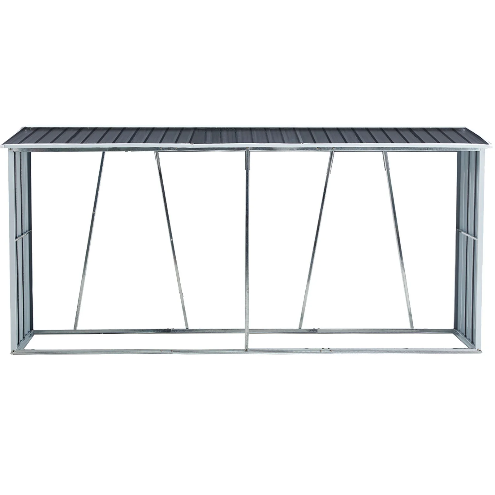 Firewood Rack Log Holder Sheltered Storage Galvanized Steel 130x62in Gray - Image 2