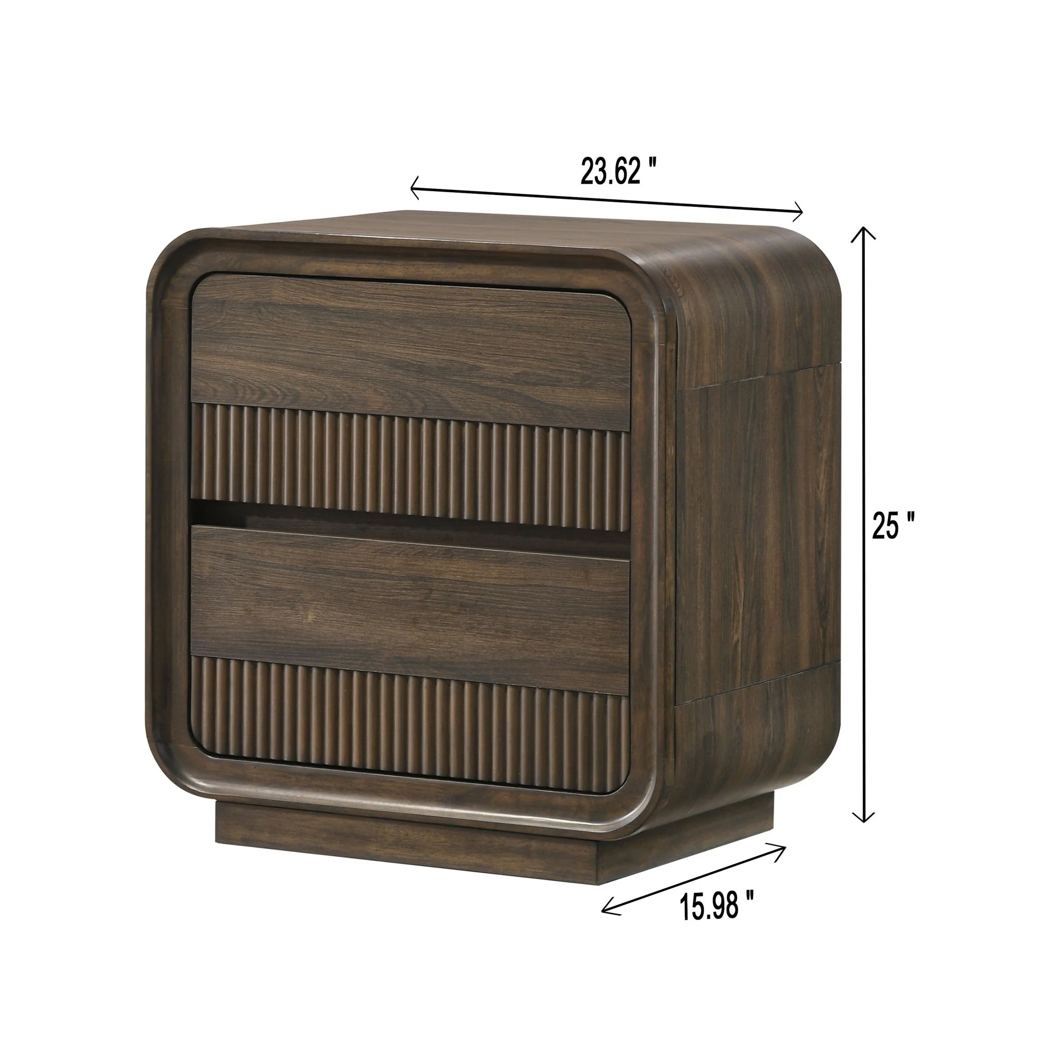 Flair Rounded Edges Nightstand, 2 Drawer Storage - Brown - Image 6