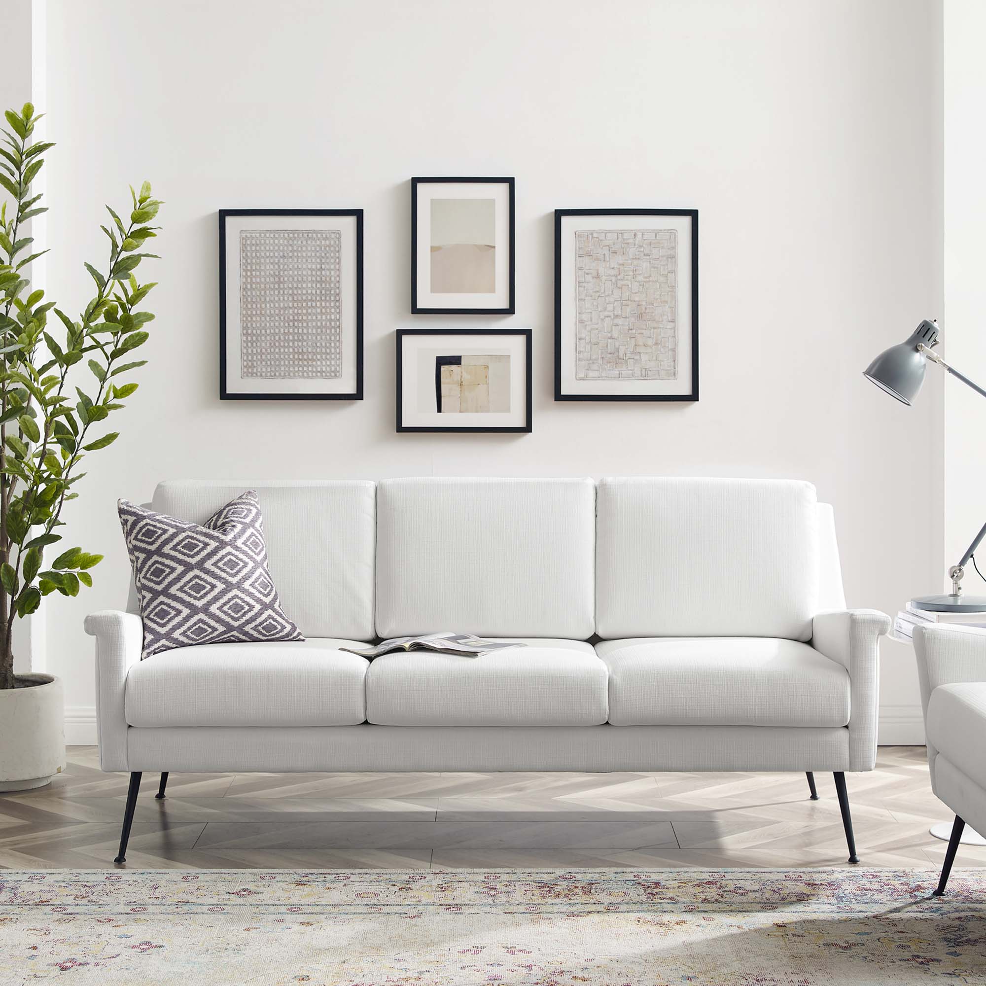 Flared Silhouette Fabric Sofa with Matte Black Legs - Image 18