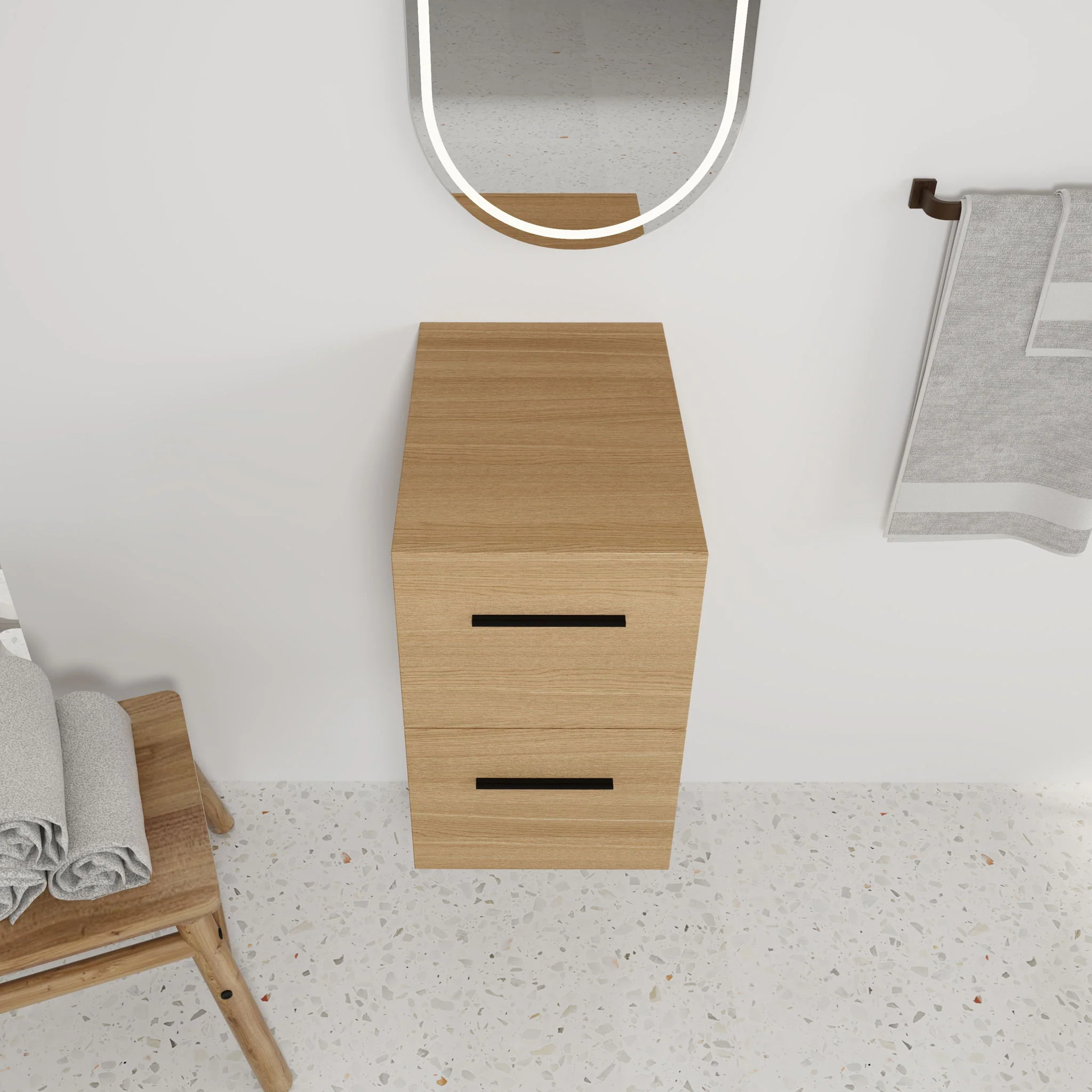 Floating Bathroom Vanity Drawer Base, Wall Mounted Storage With 2 Drawers - Light Oak - Image 3