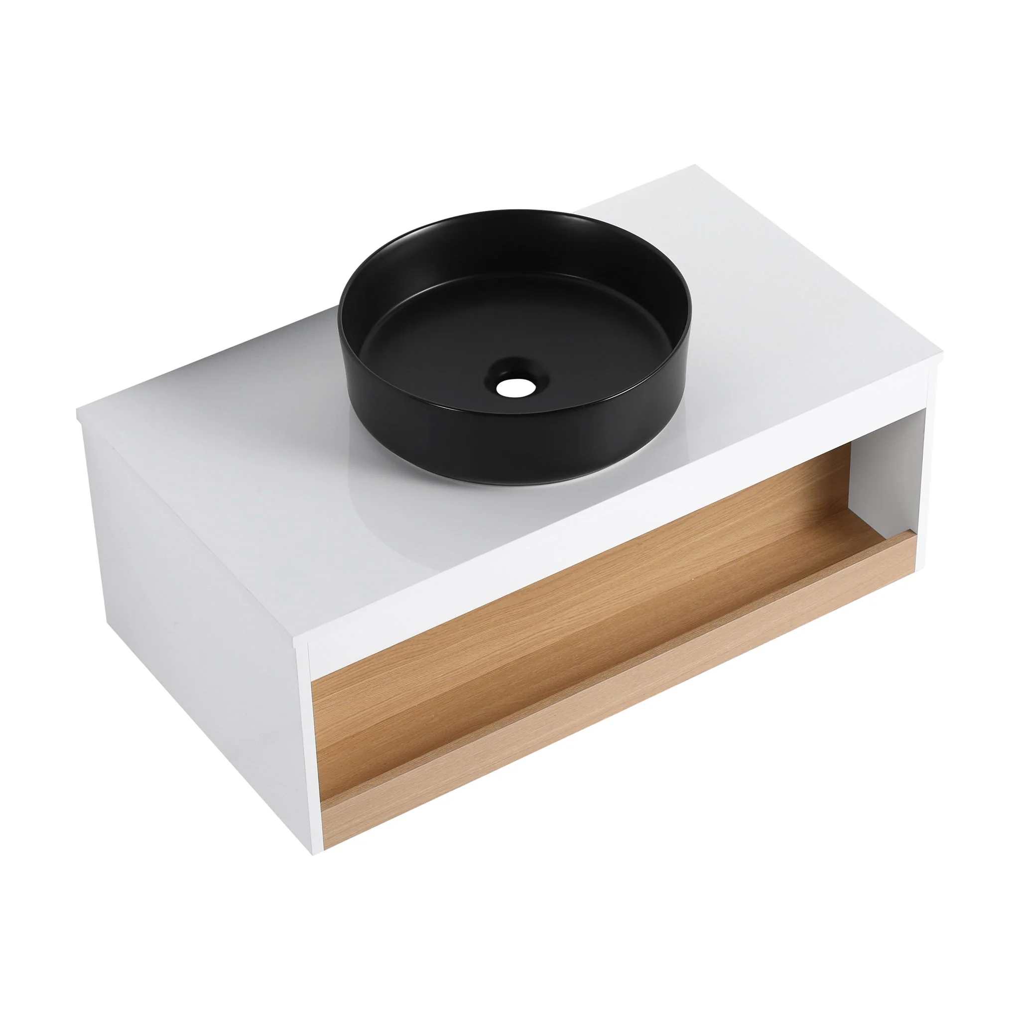 Floating Bathroom Vanity With Glossy Round Vessel Sink - Image 5