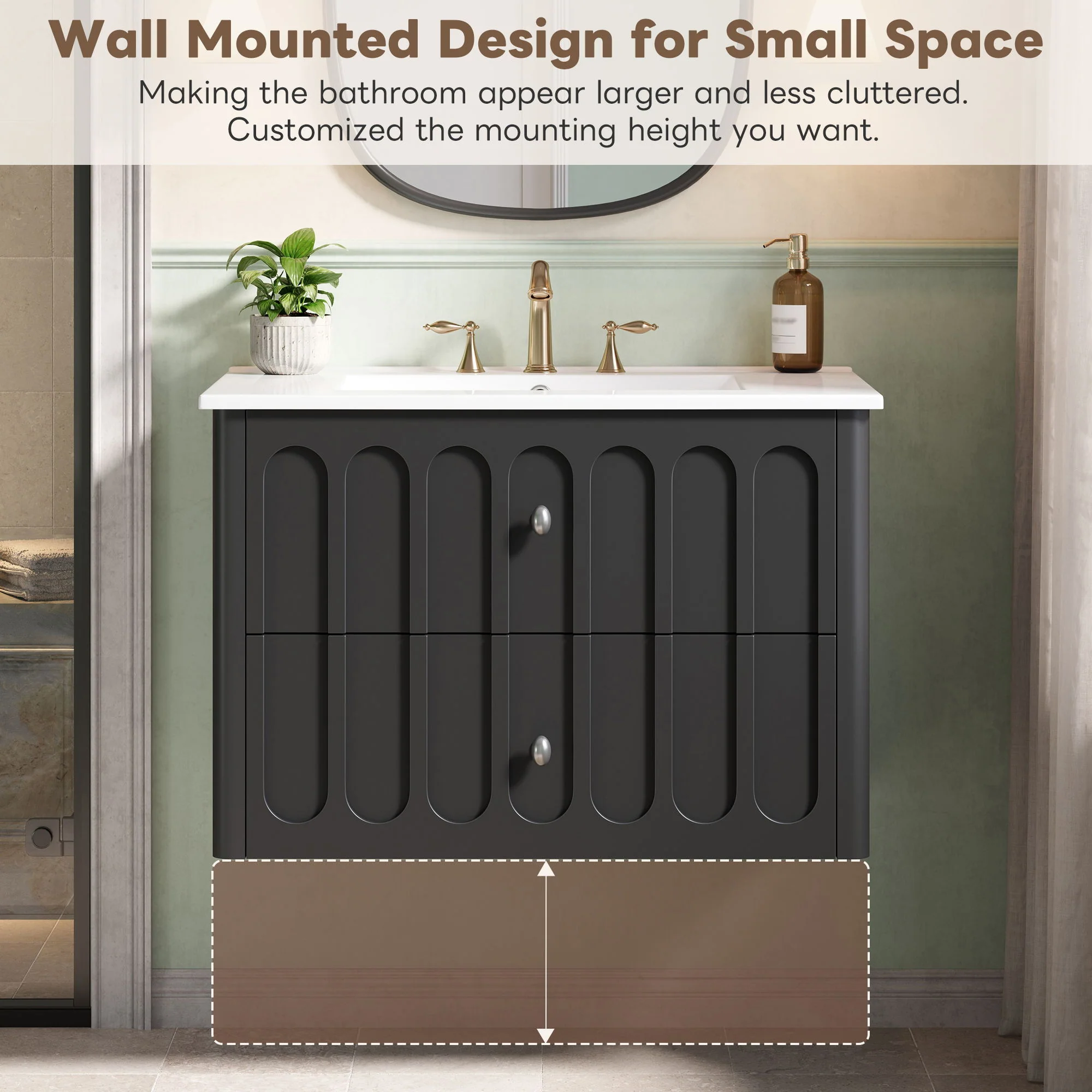 Floating Bathroom Vanity With Oval Knobs & Round Edge, Soft Close Drawer Slides - Image 17