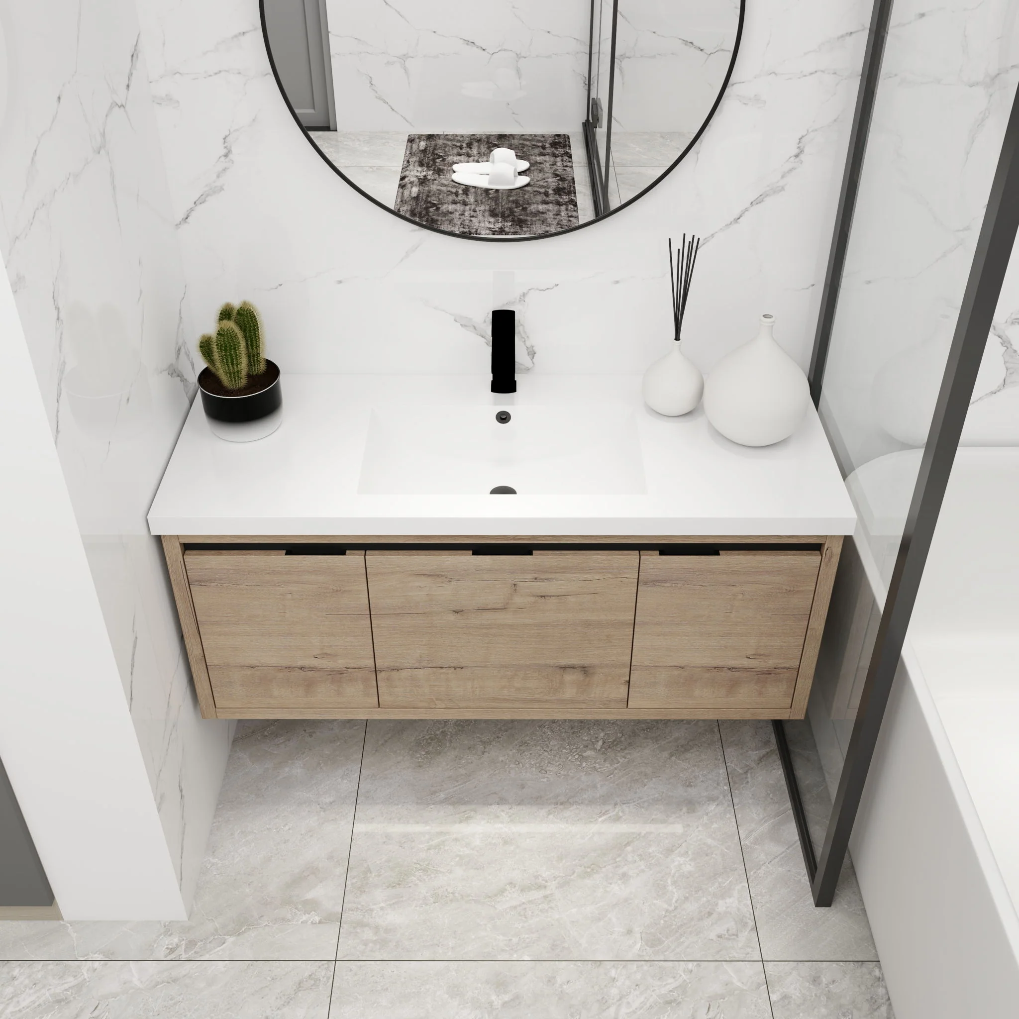 Floating Bathroom Vanity With Resin Sink And Soft Close Doors - Image 3